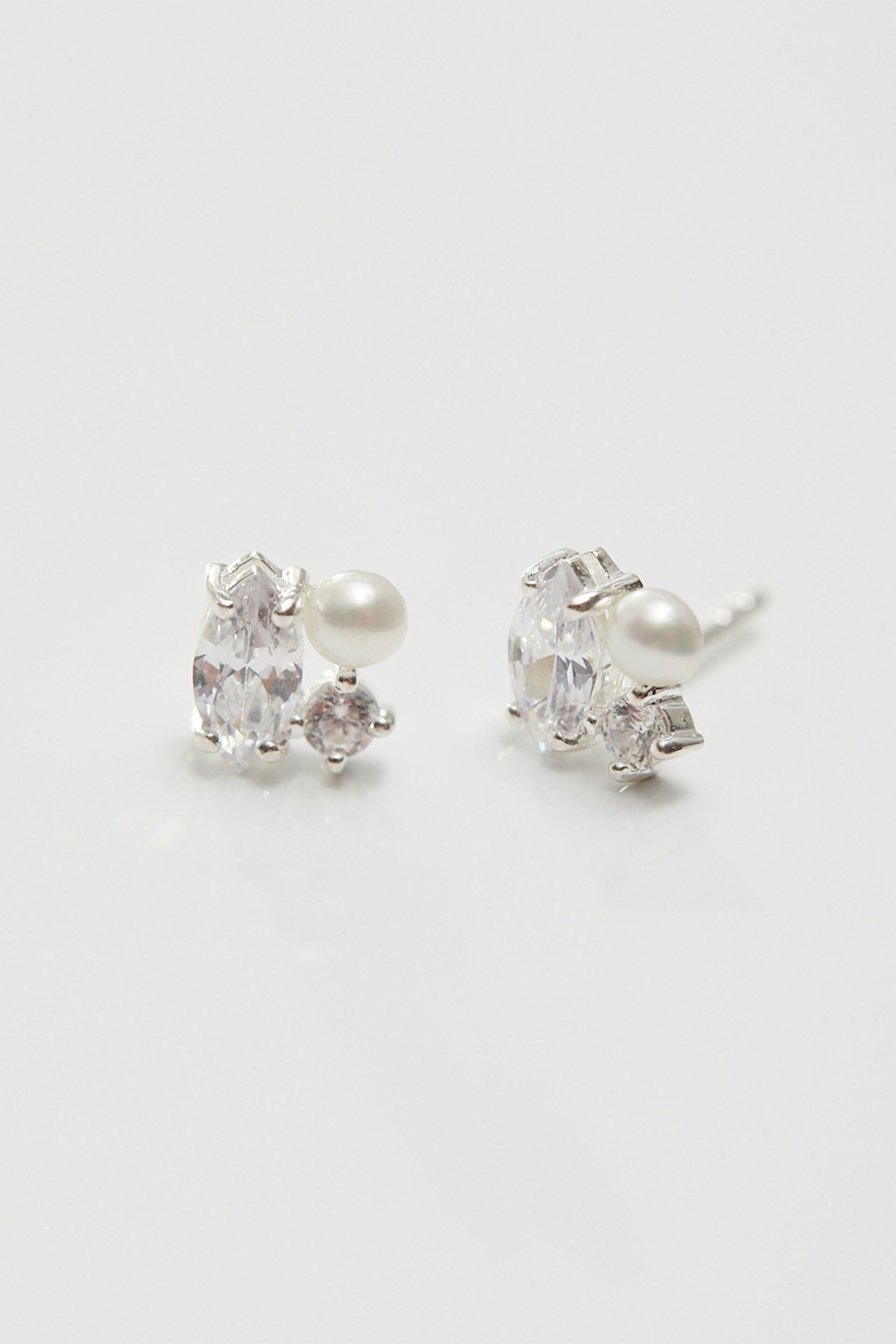Simply Silver Silver Tone Cubic Zirconia And Freshwater Pearl Multi Stone Stud Earrings - Image 1 of 2