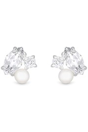 Simply Silver Silver Tone Cubic Zirconia And Freshwater Pearl Multi Stone Stud Earrings - Image 2 of 2