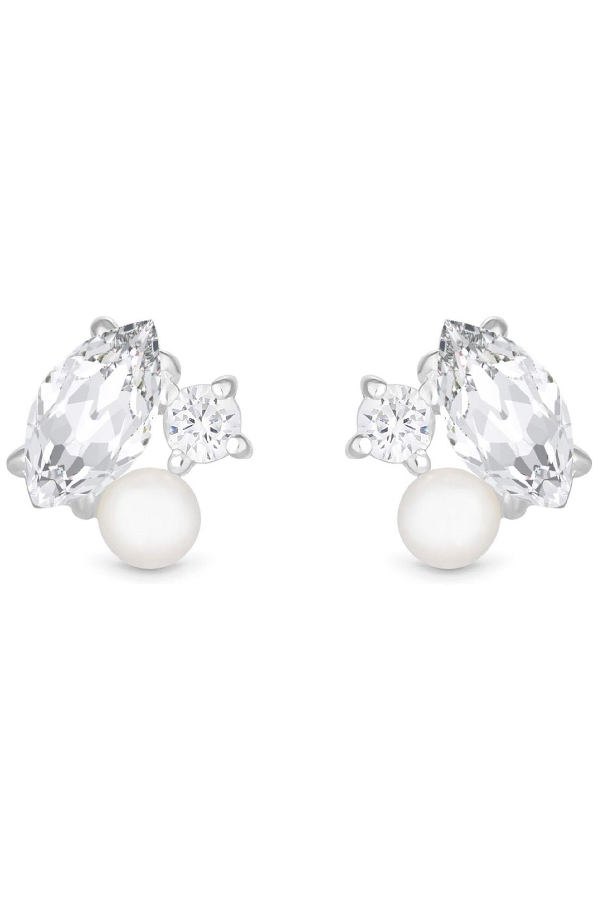 Simply Silver Silver Tone Cubic Zirconia And Freshwater Pearl Multi Stone Stud Earrings - Image 2 of 2