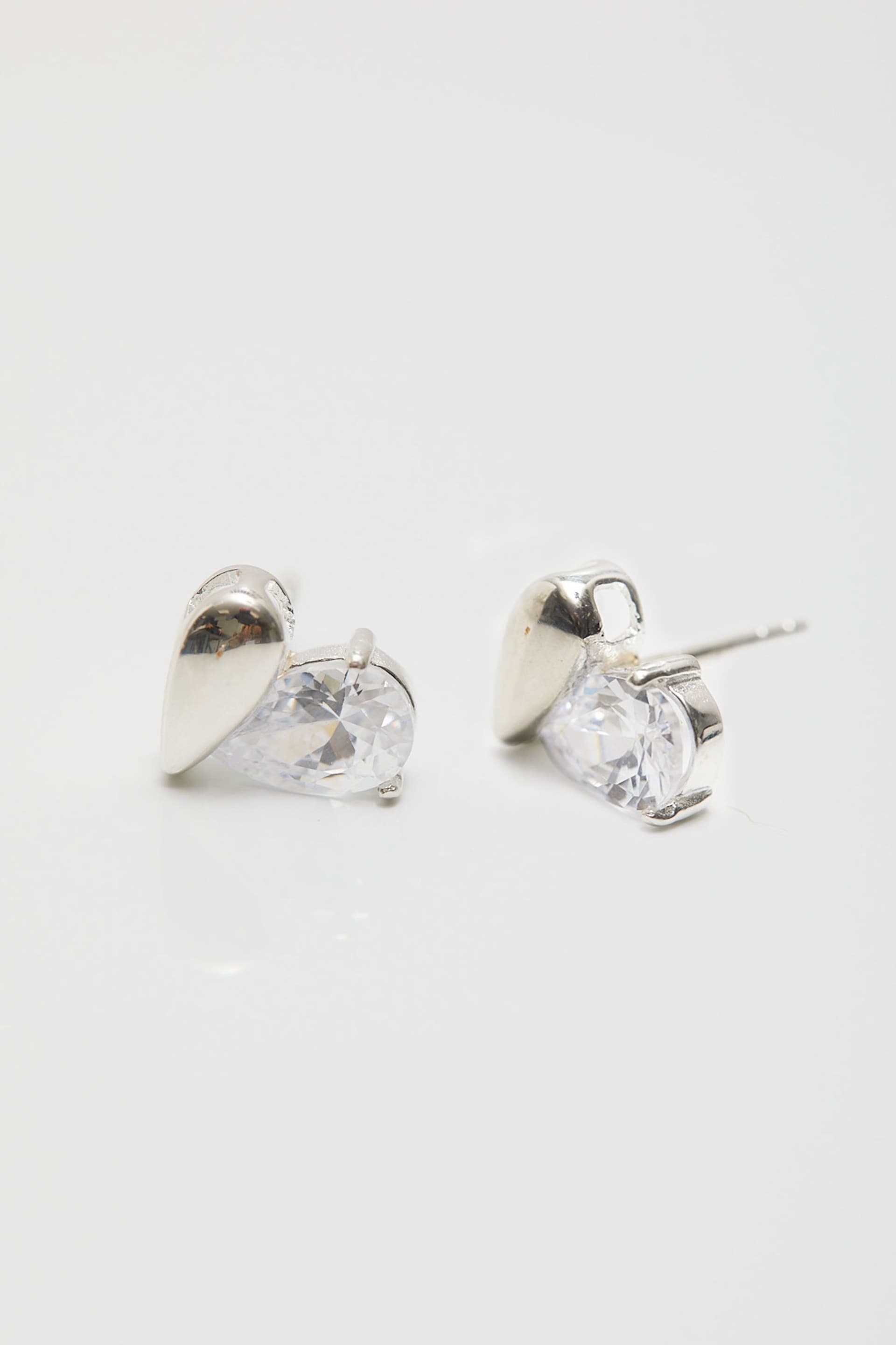 Simply Silver Silver Polished And Cubic Zirconia Heart Stud Earrings - Image 1 of 3