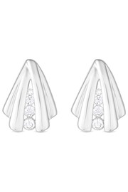 Simply Silver Tone Polished And Cubic Zirconia Shell Stud Earrings - Image 1 of 3