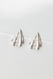 Simply Silver Tone Polished And Cubic Zirconia Shell Stud Earrings - Image 3 of 3