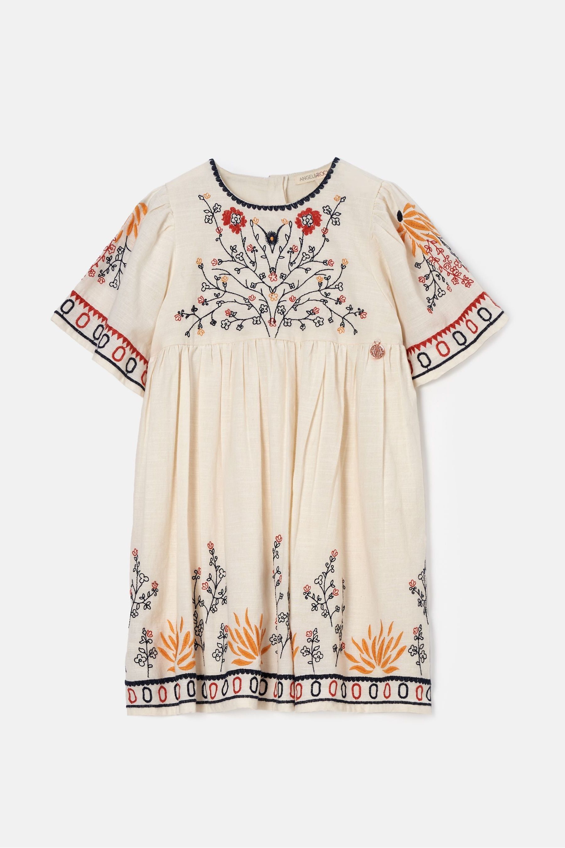 Buy Angel & Rocket Nude 100% Cotton Embroidered Reyna Swing Dress from