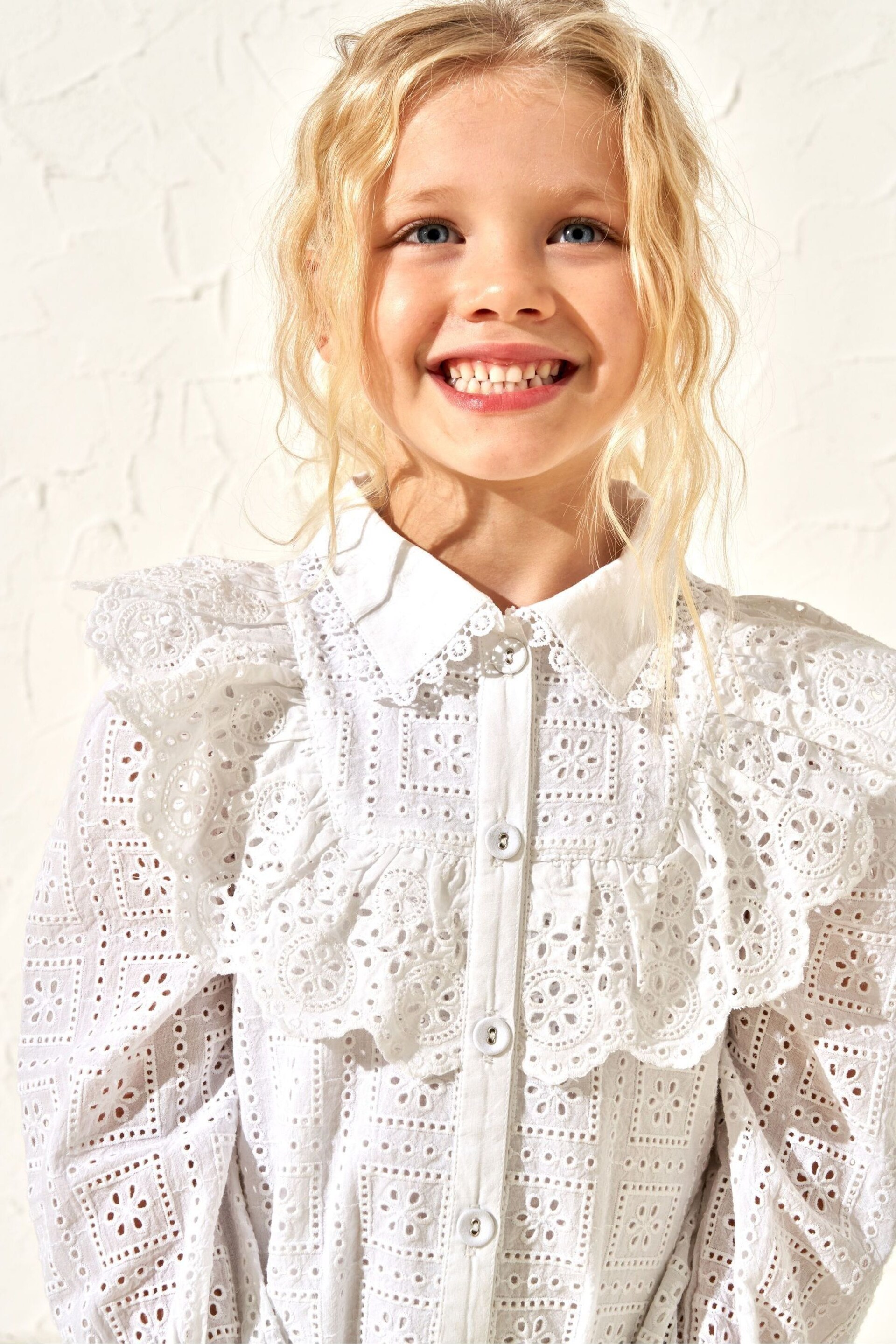 Angel & Rocket White Broderie Amelie Shirt Dress - Image 4 of 7