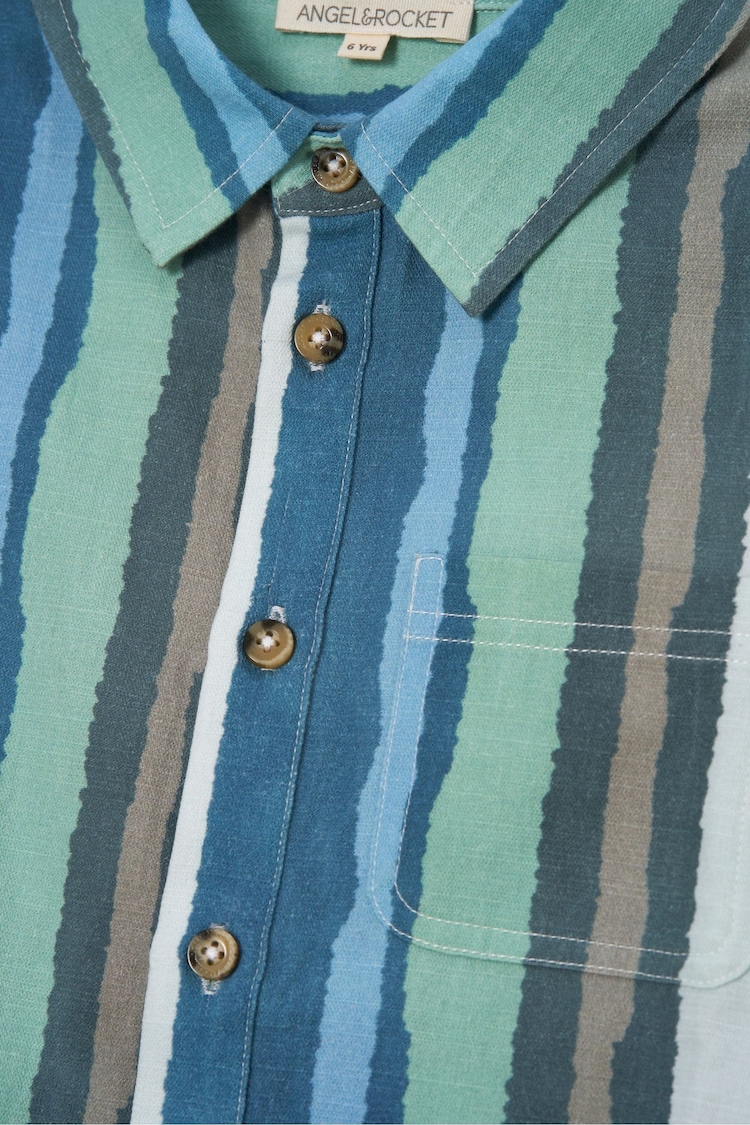 Angel & Rocket Green Kai Painted Stripe 100% Cotton Shirt - Image 5 of 5