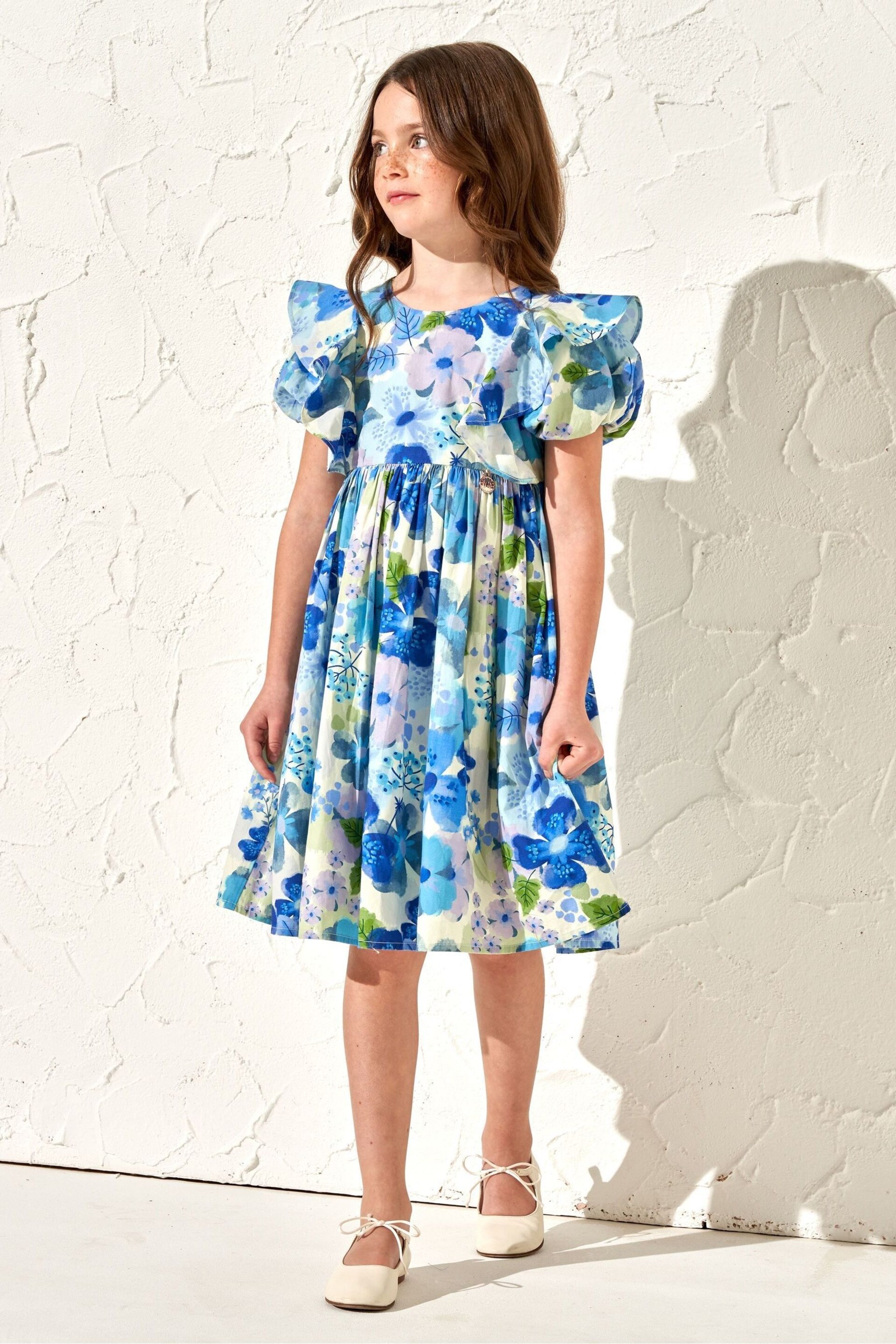 Angel & Rocket Blue Celia Floral Print Puff Sleeve Dress - Image 1 of 7