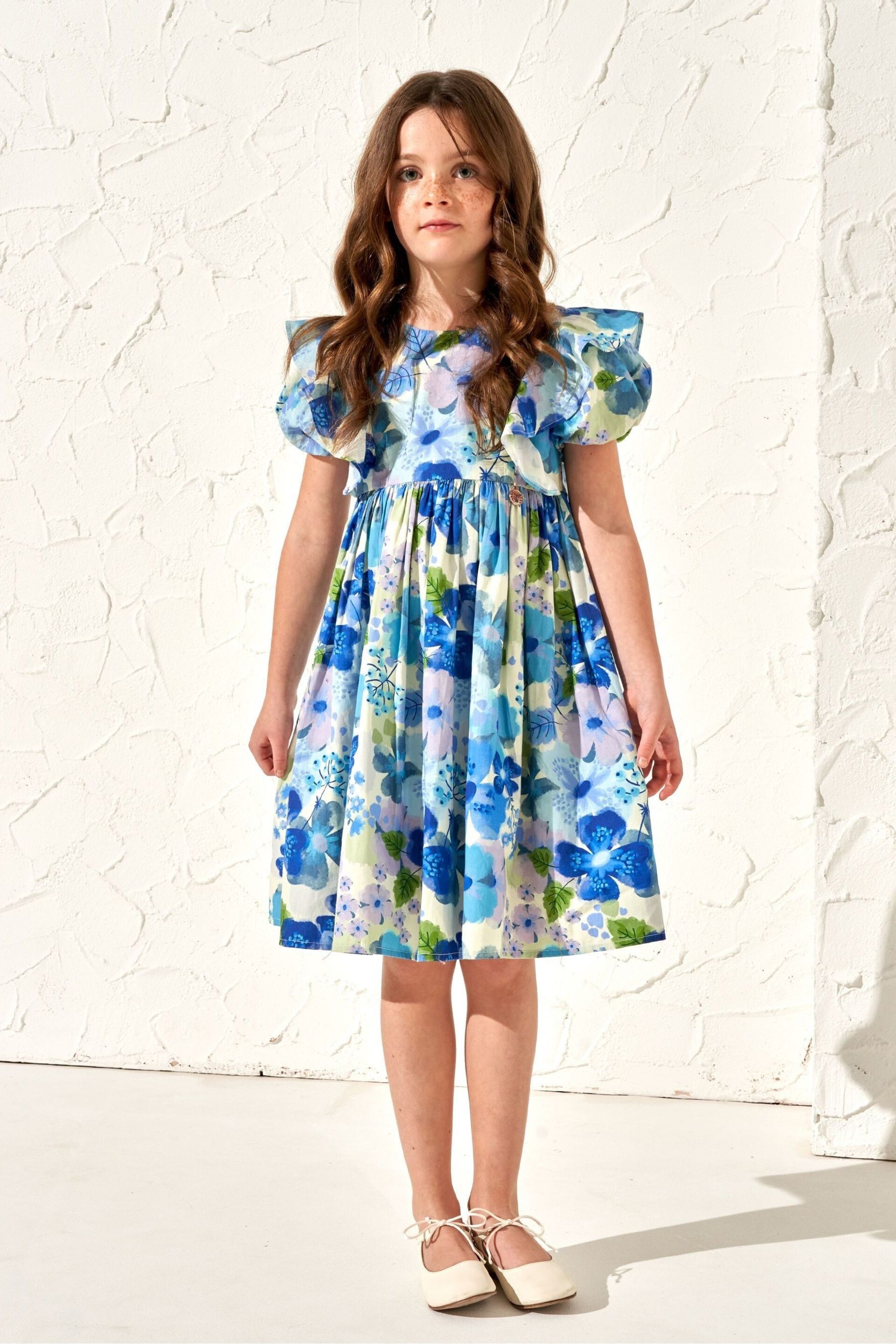 Angel & Rocket Blue Celia Floral Print Puff Sleeve Dress - Image 3 of 7