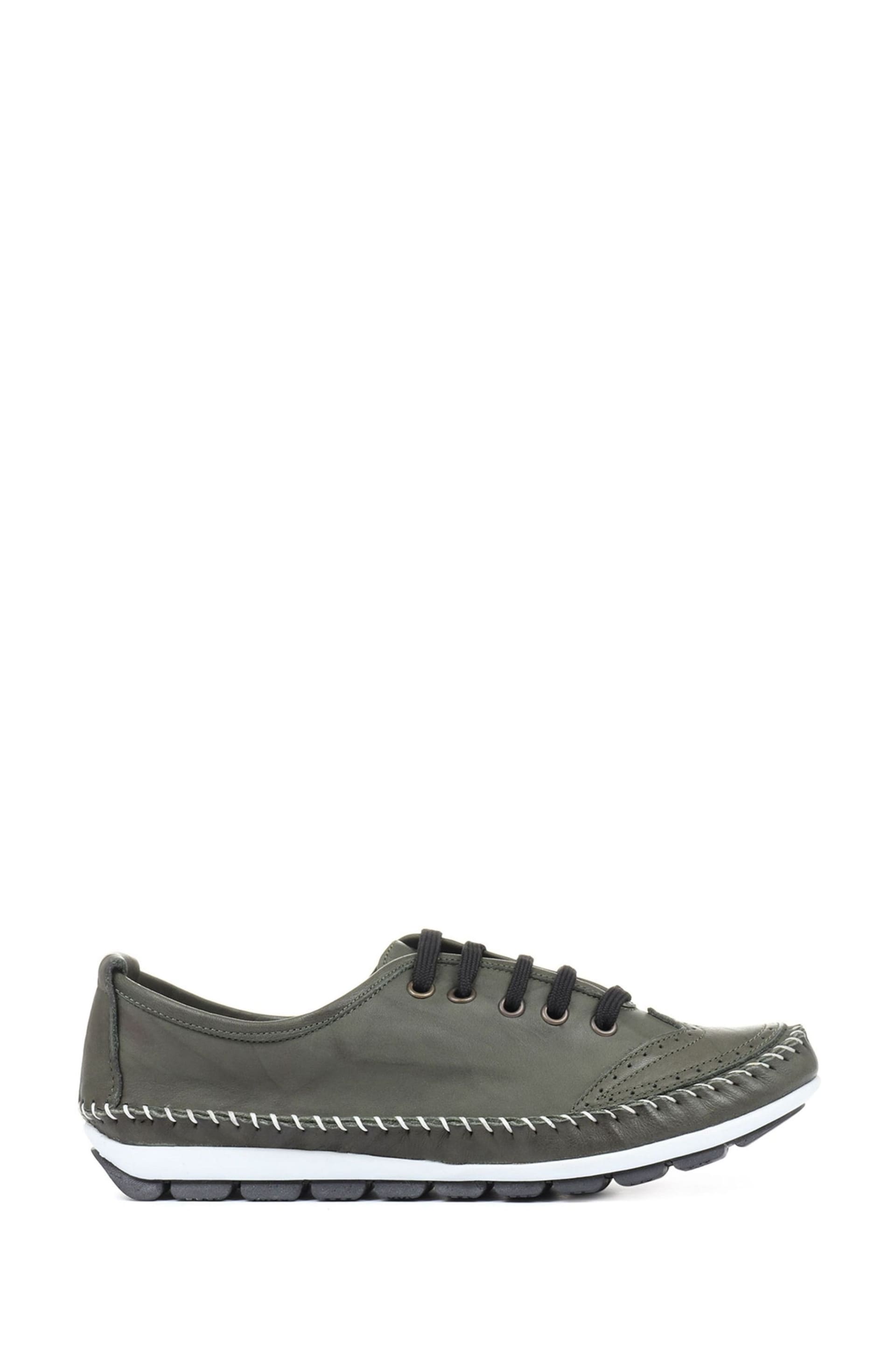 Pavers Green Ladies Leather Lace-Up Trainers - Image 1 of 5