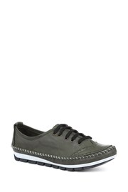 Pavers Green Ladies Leather Lace-Up Trainers - Image 2 of 5