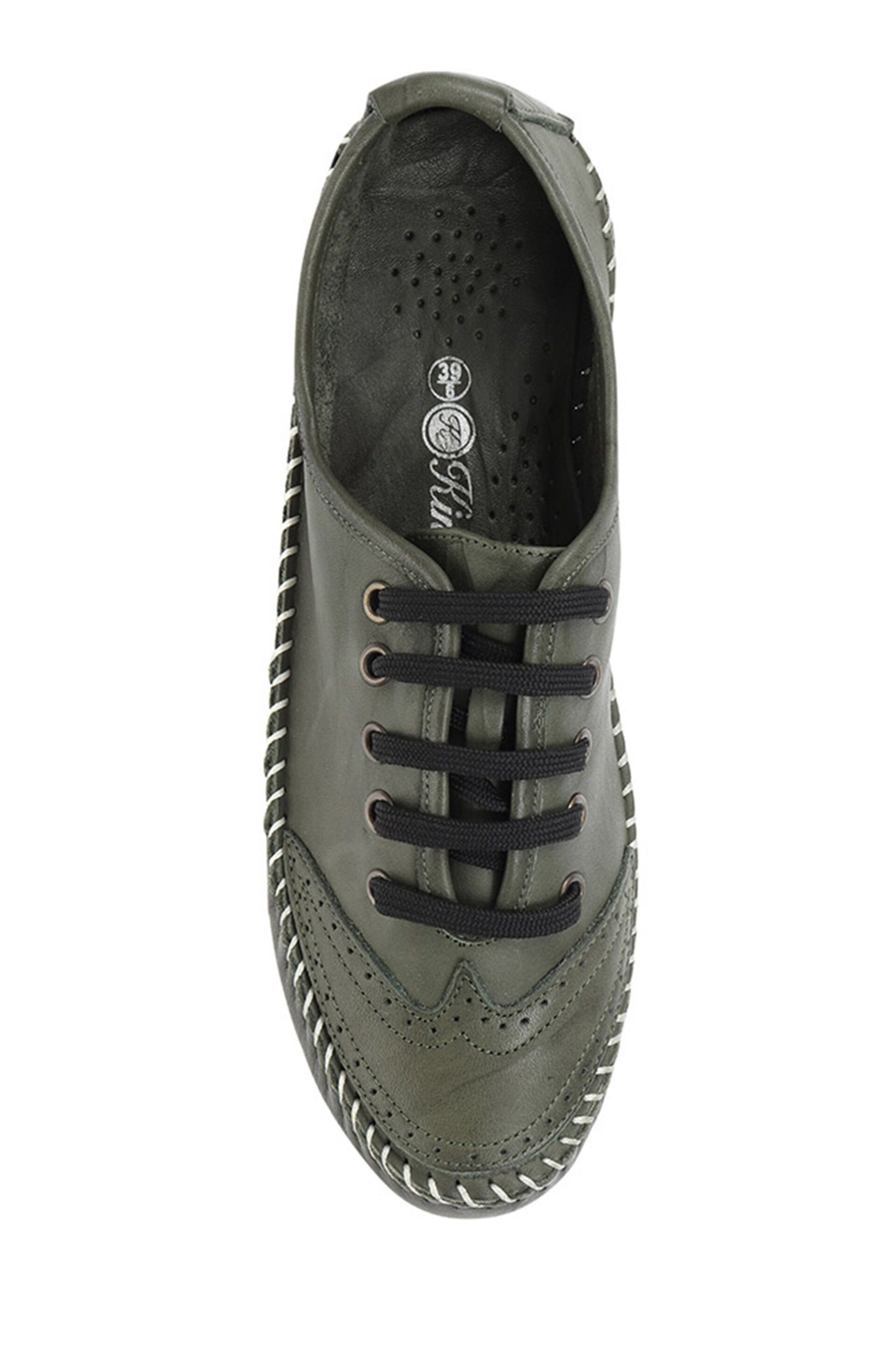 Pavers Green Ladies Leather Lace-Up Trainers - Image 4 of 5