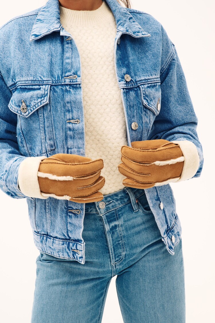 Chestnut Brown Leather Sheepskin Gloves - Image 1 of 3