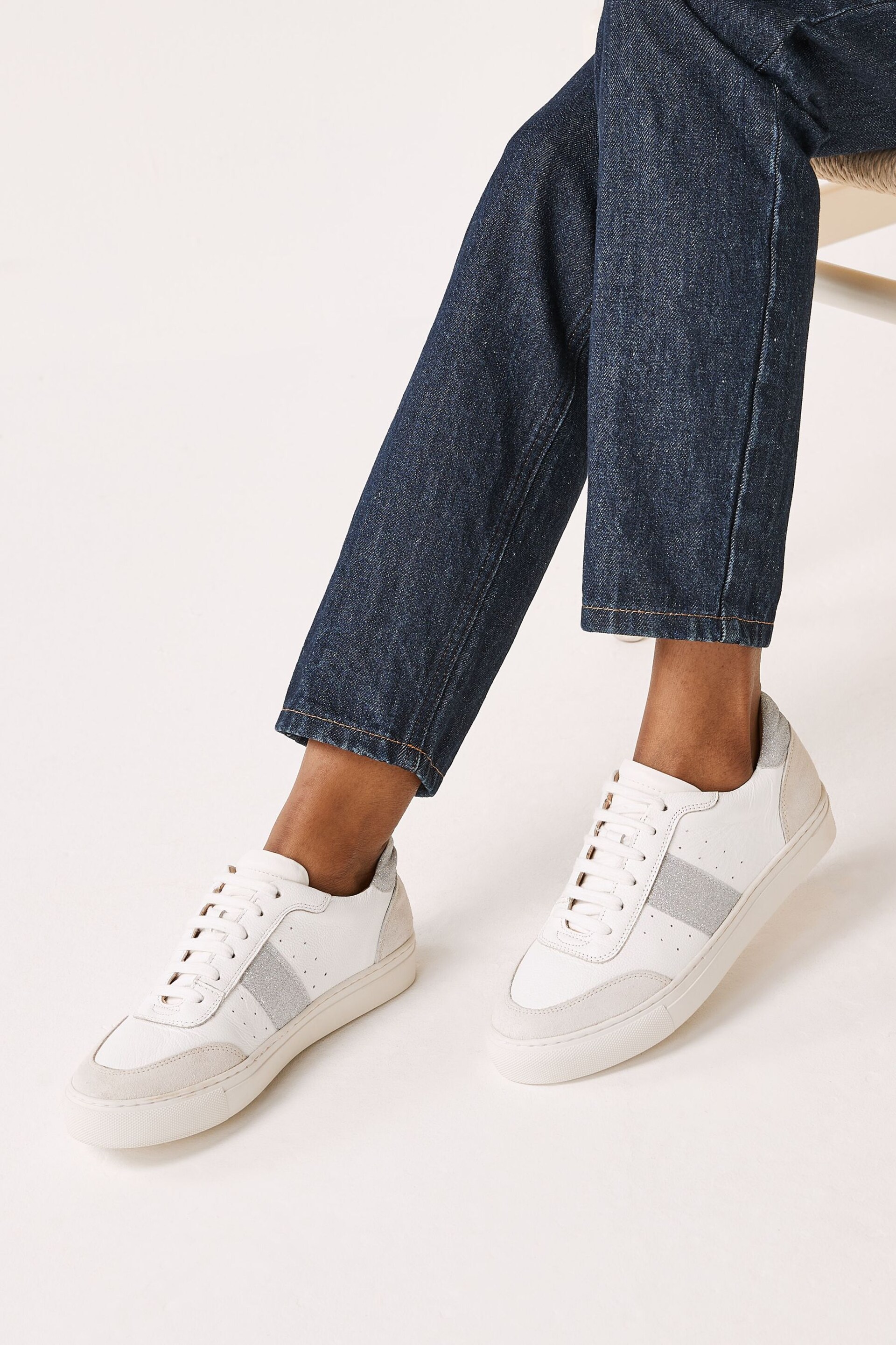 White & Silver Forever Comfort® Leather Lace Up Trainers - Image 1 of 6