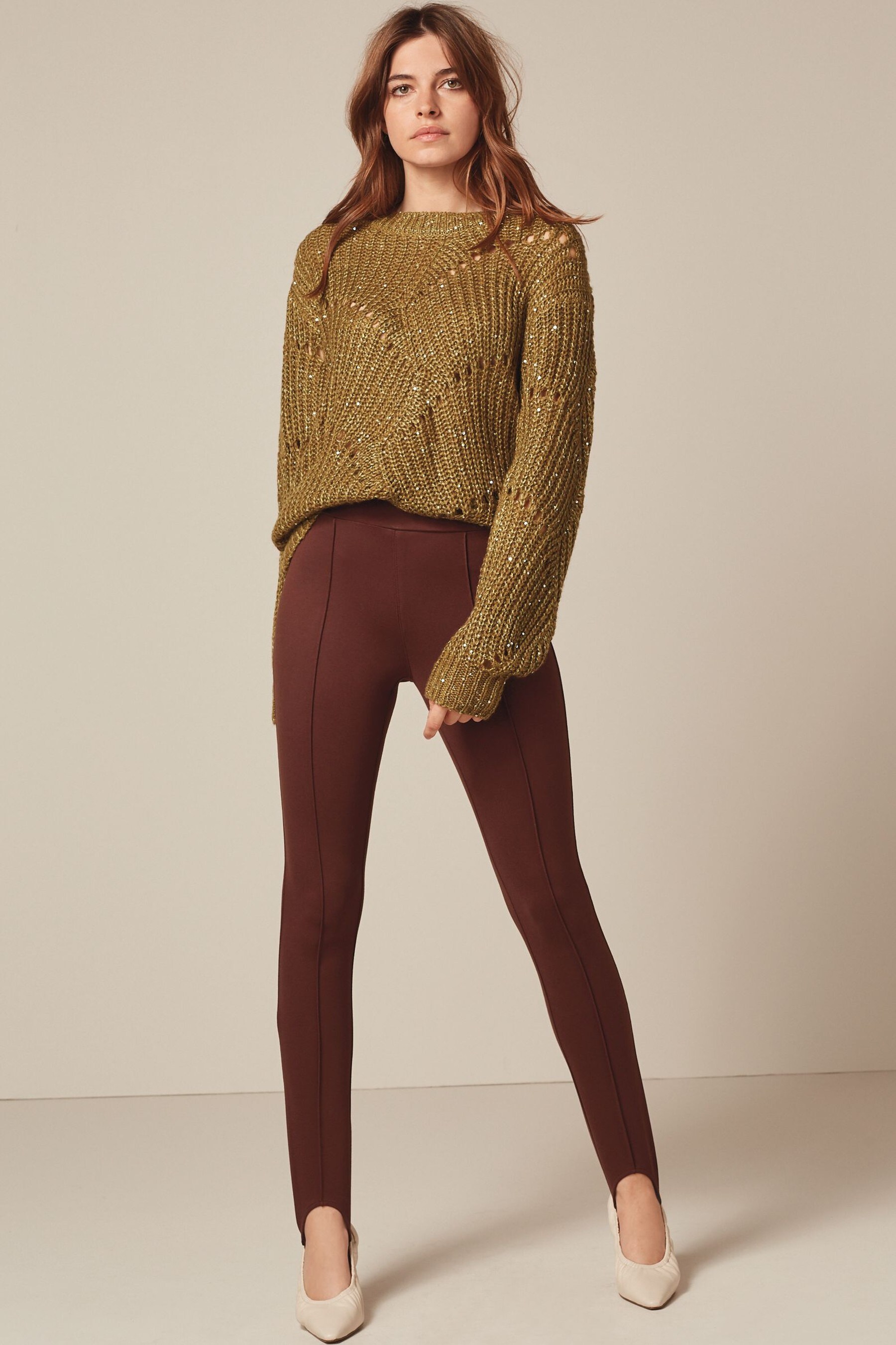 Brown stirrup pants outlet