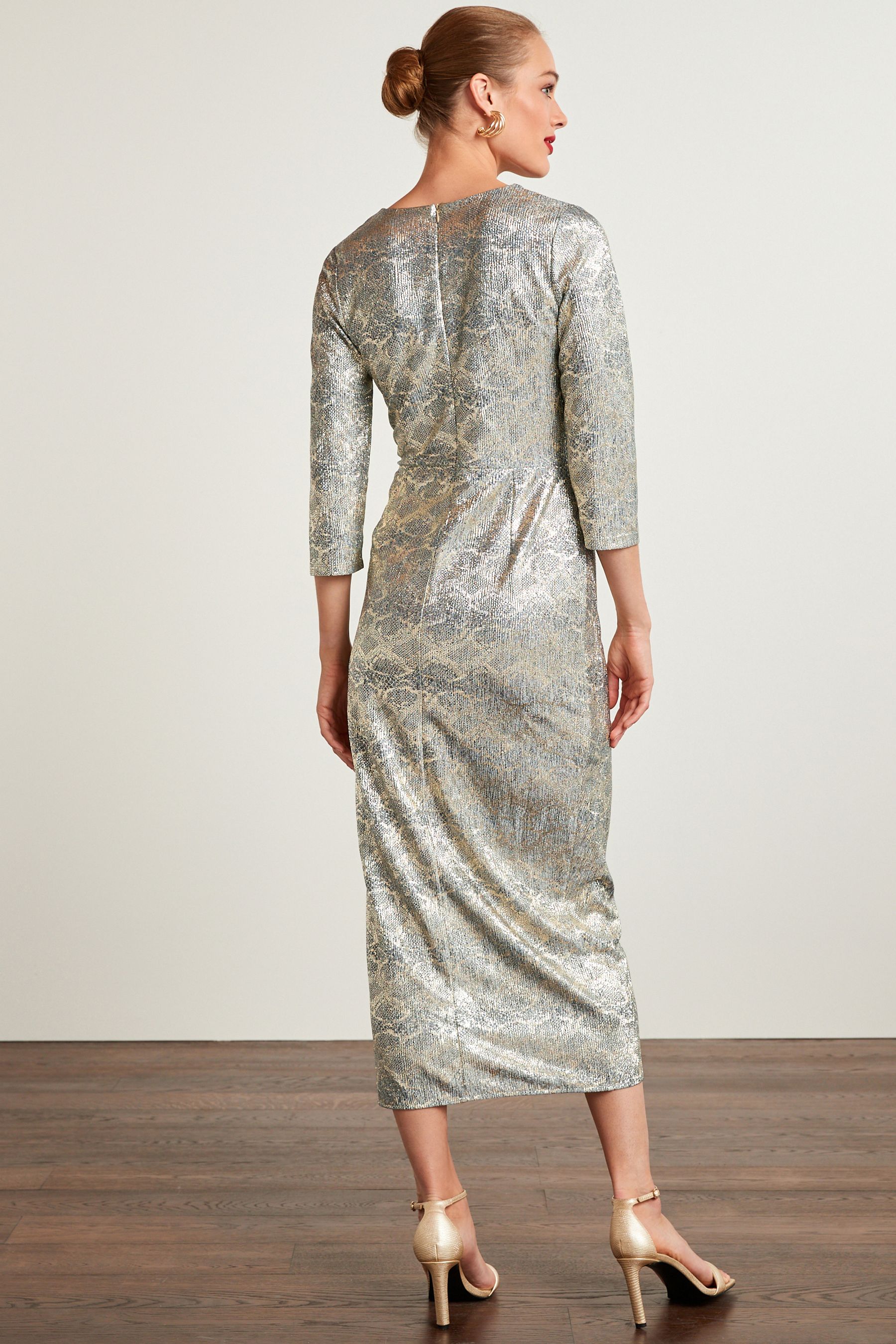Buy Gold Metallic Snake Knot Front Midi Dress from Next Lithuania