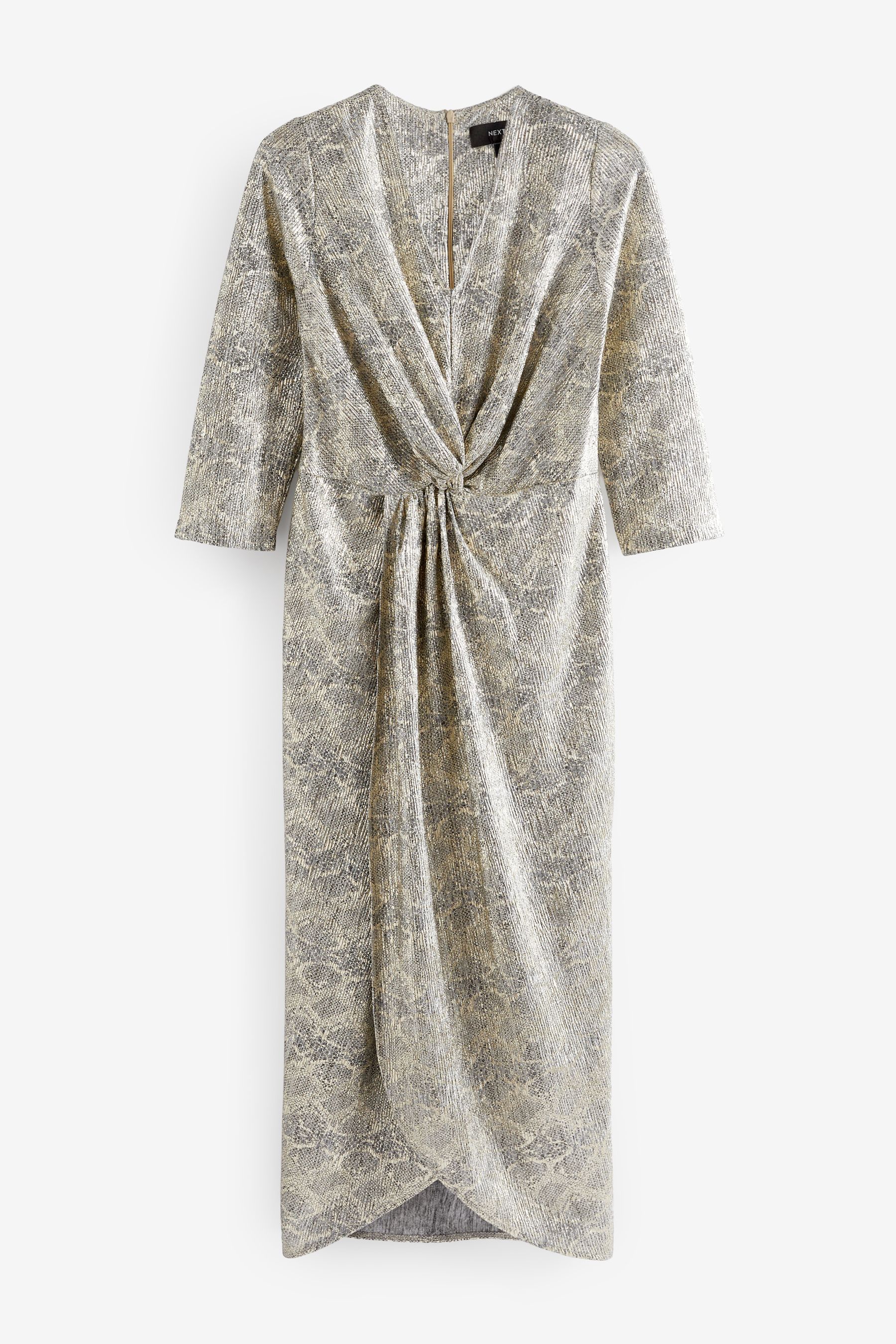 Grey snake print plunge neck knot front dress deals