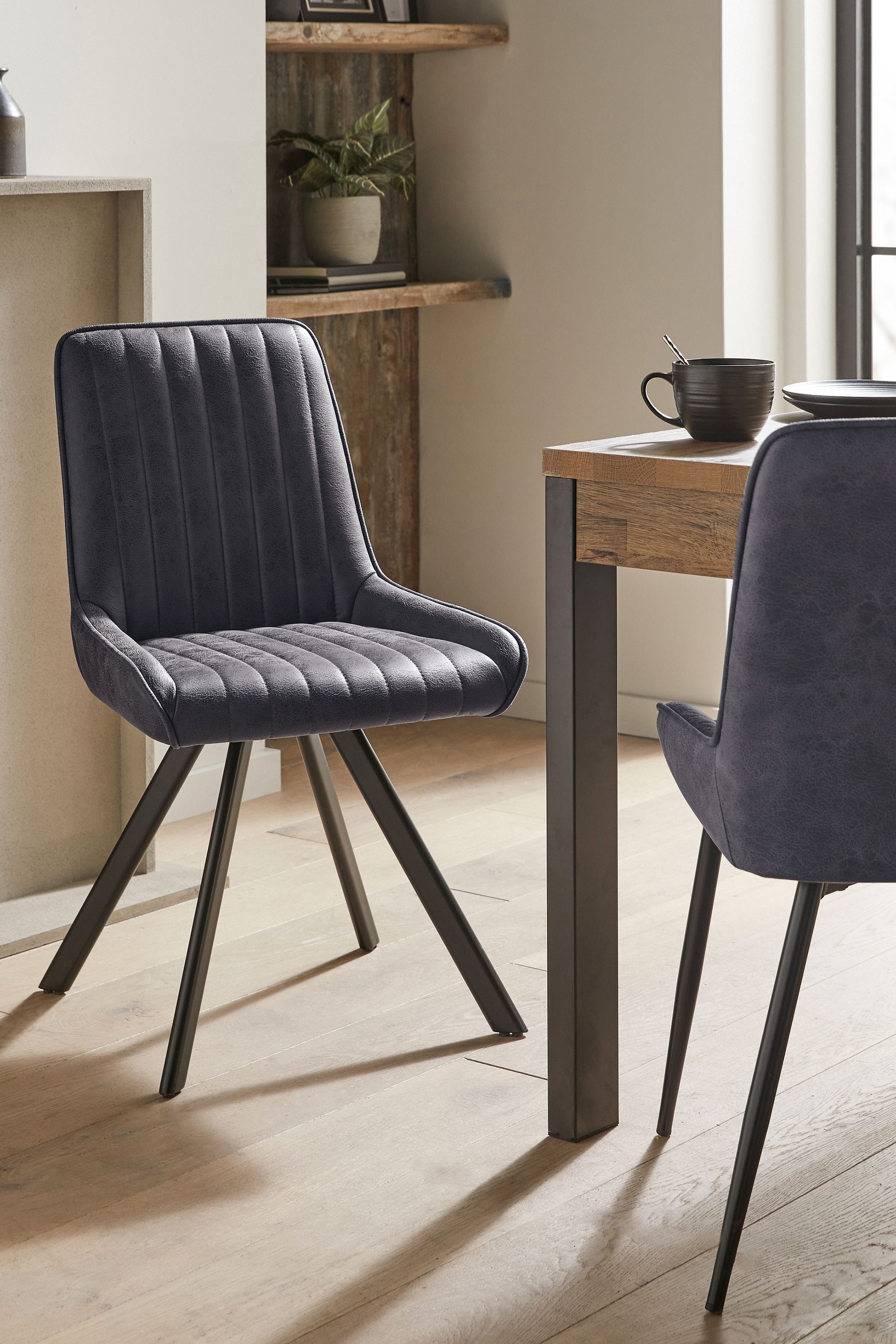 Buy Set of 2 Monza Faux Leather Dark Grey Oakley Black Legs Dining Chairs from the Next UK online shop