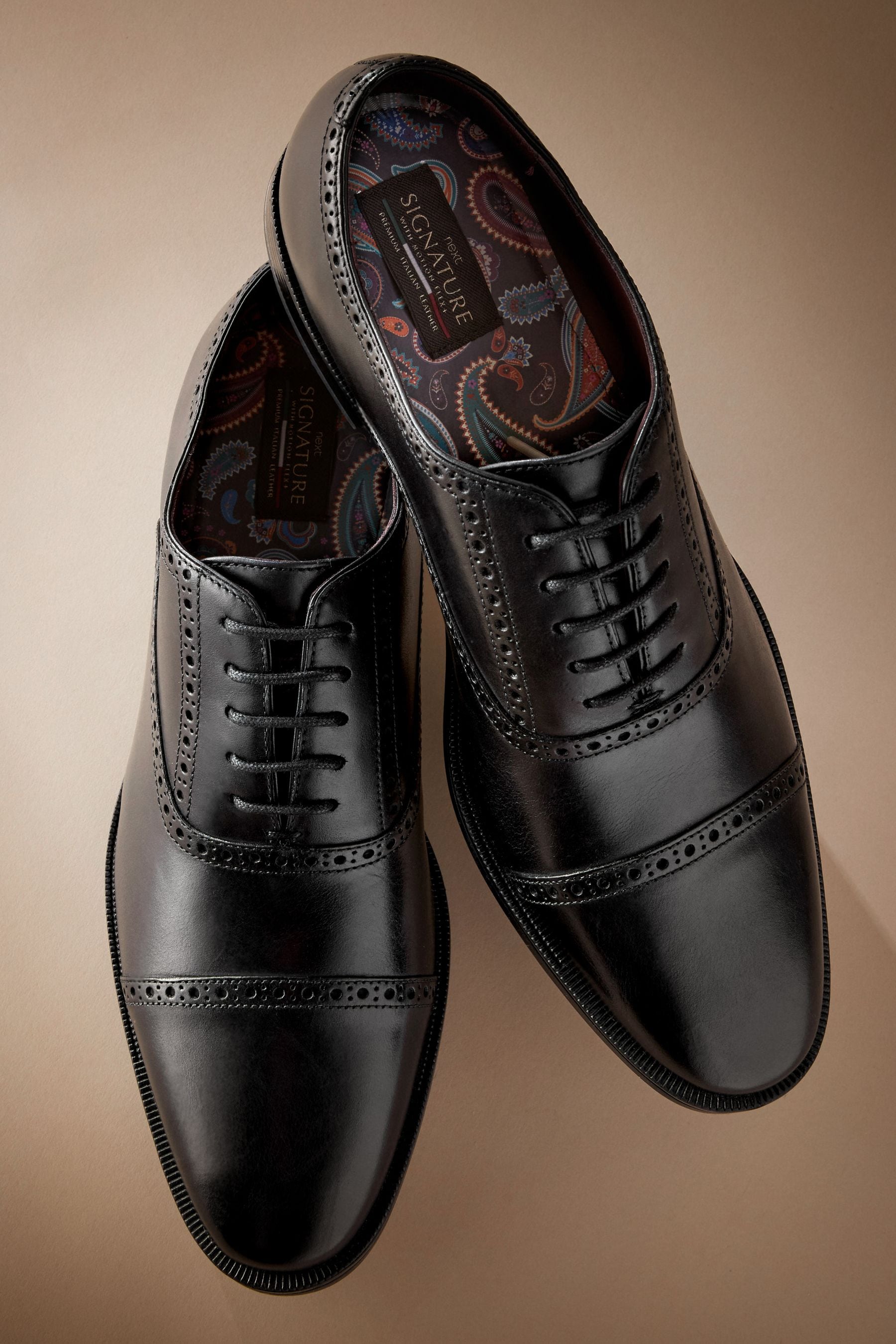 Black Signature Toe Cap Oxford Shoes