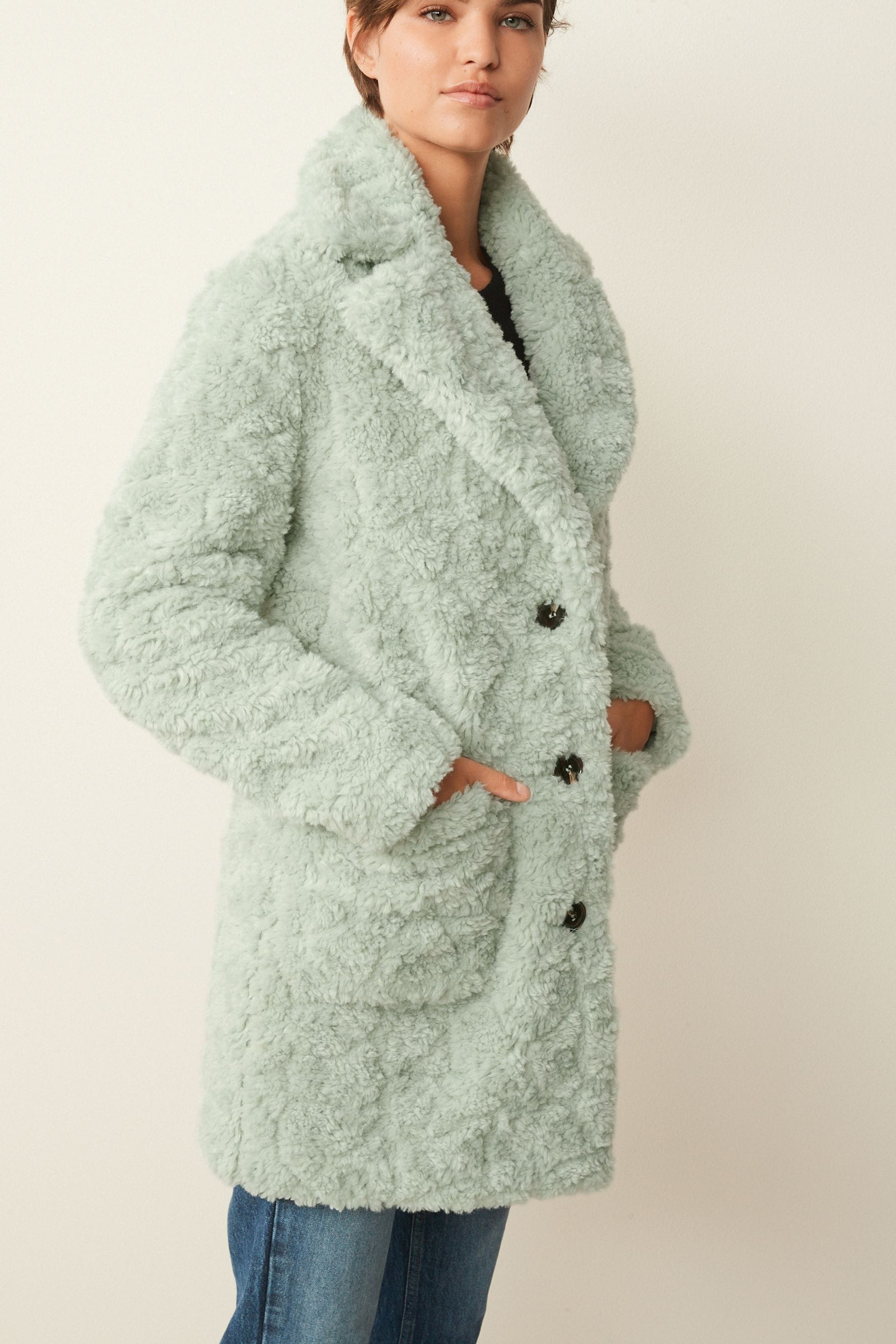 Buy Mint Green Teddy Borg Coat from Next Luxembourg