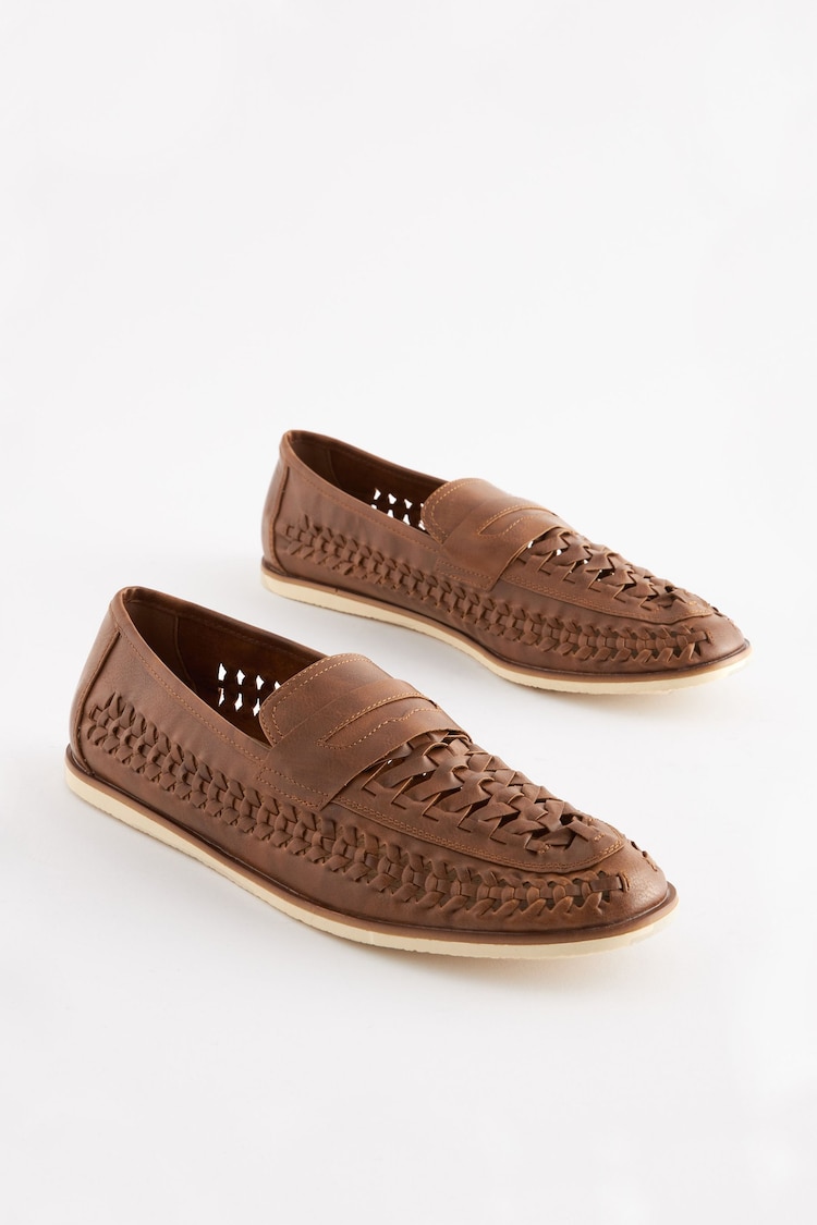 Tan Brown Weave Loafers - Image 2 of 6