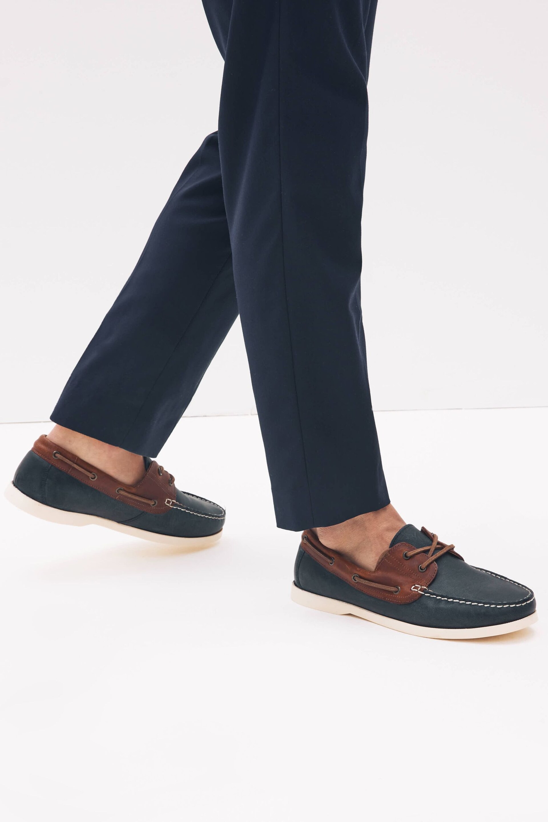 Navy Blue Leather Boat Shoes - Image 1 of 5