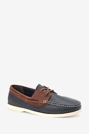 Navy Blue Leather Boat Shoes - Image 3 of 5