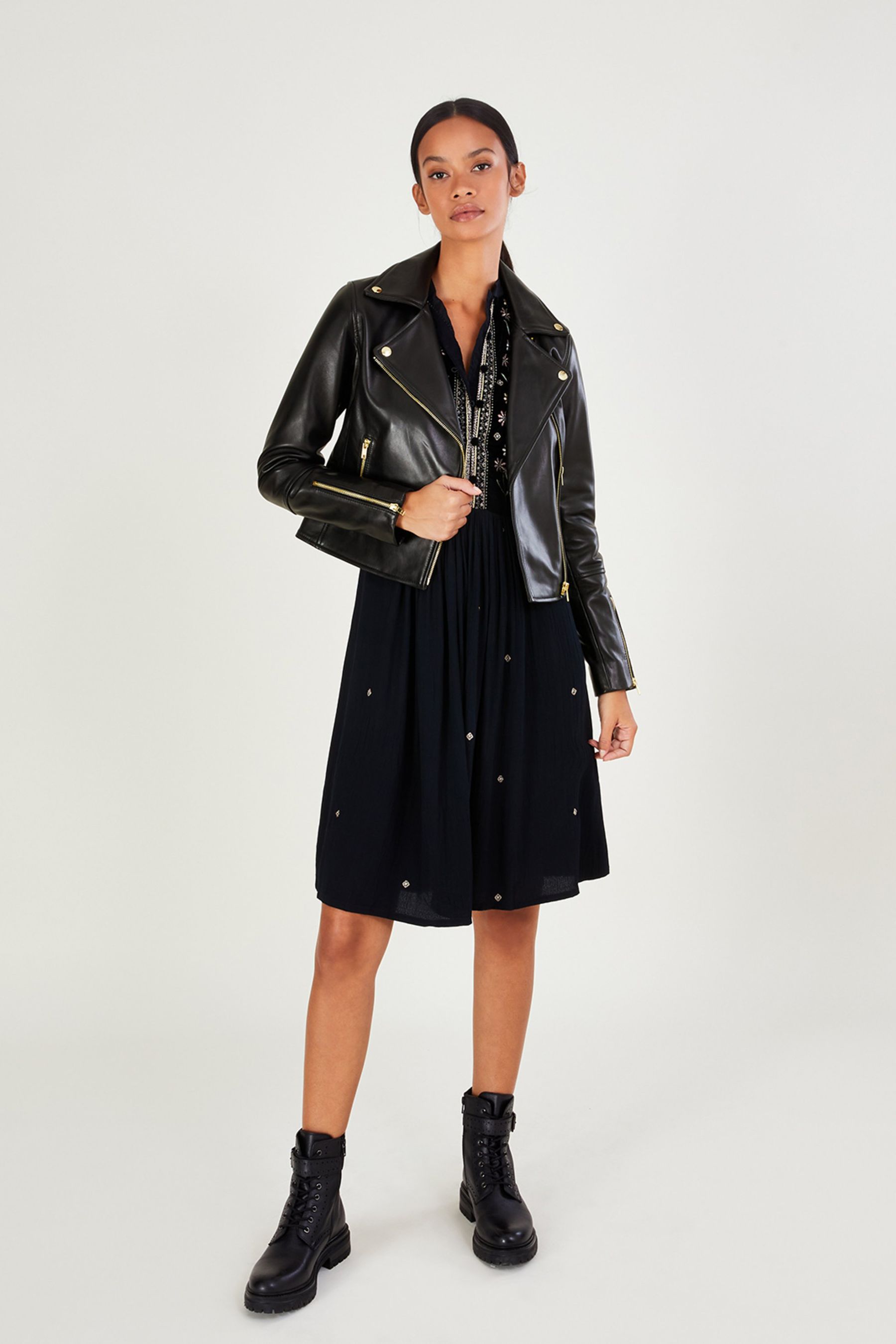 Buy Monsoon Black Leather Biker Jacket from the Next UK online shop