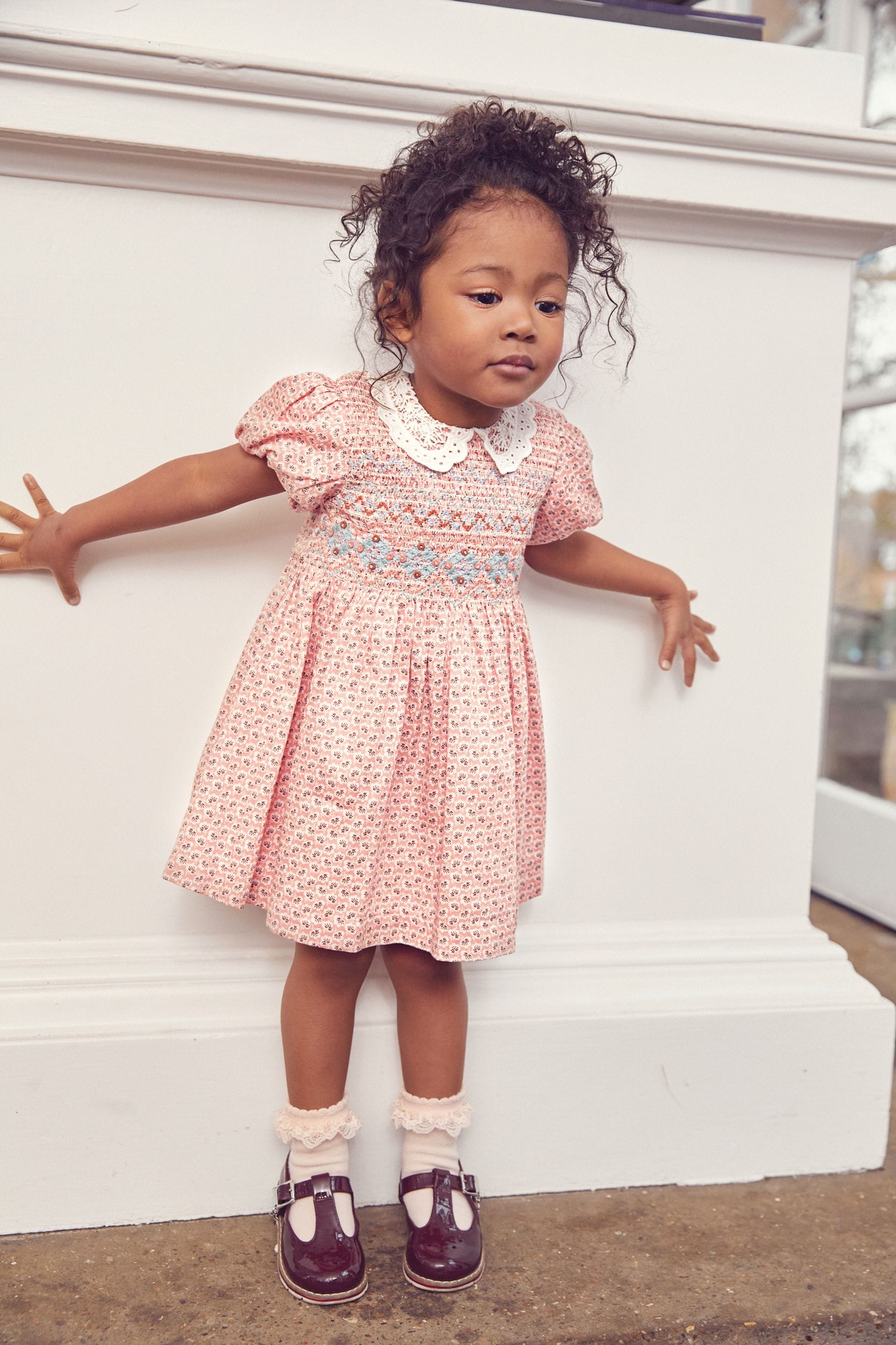 Buy Pink Geo Printed Lace Collar Shirred Cotton Dress (3mths-8yrs) from  Next Lithuania