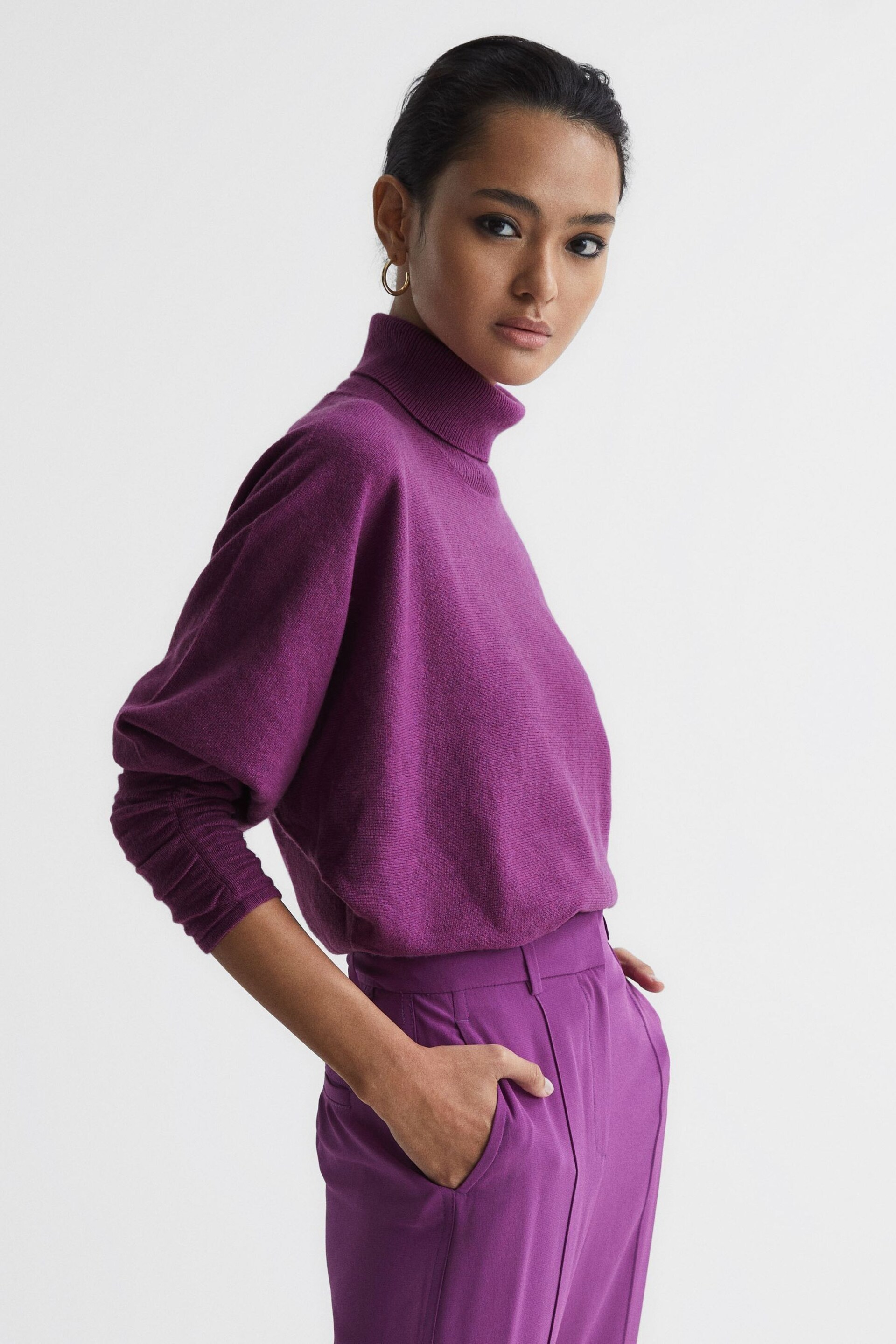 Reiss Magenta Frankie Wool Blend Roll Neck Jumper - Image 1 of 6