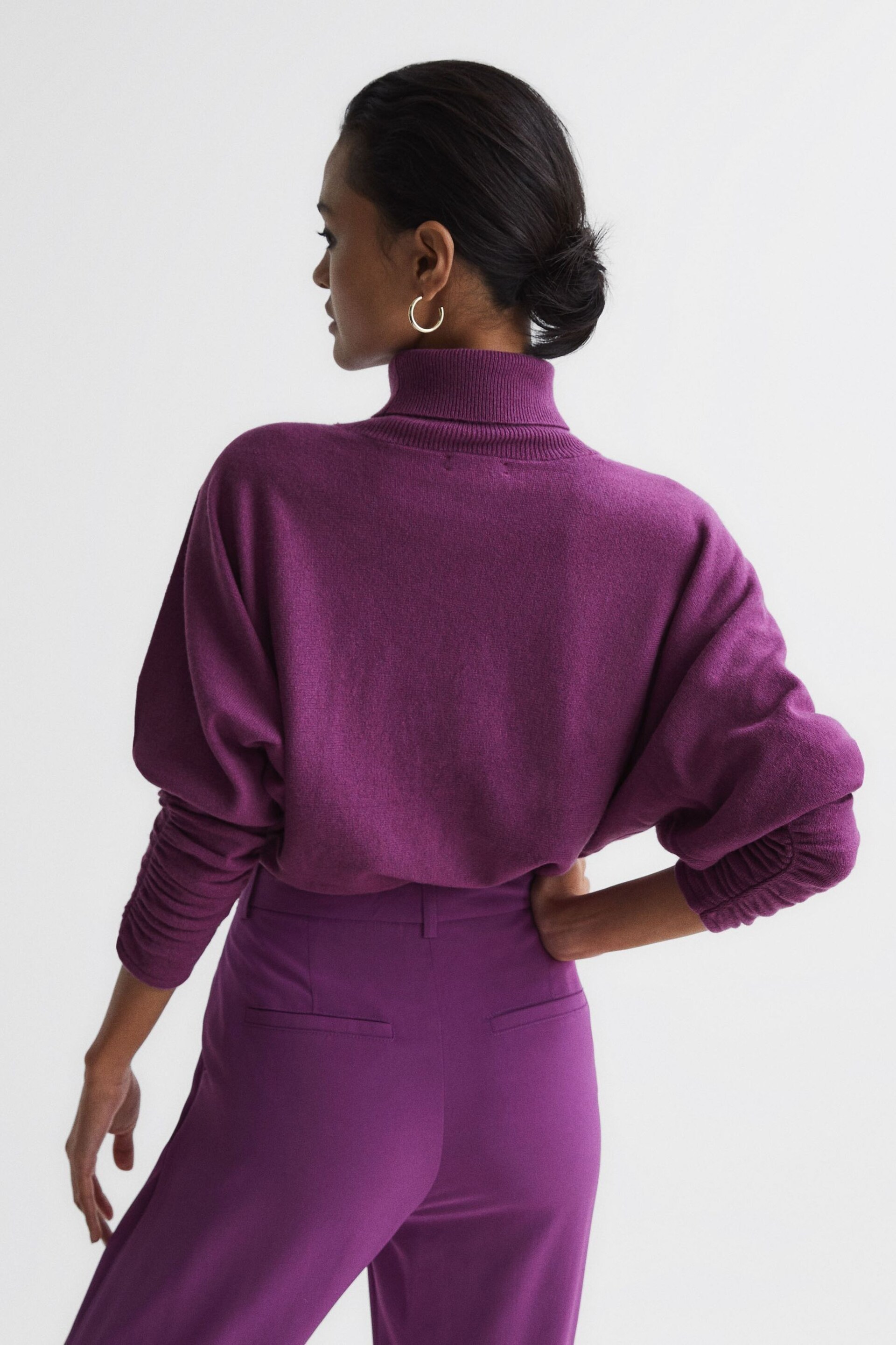 Reiss Magenta Frankie Wool Blend Roll Neck Jumper - Image 5 of 6