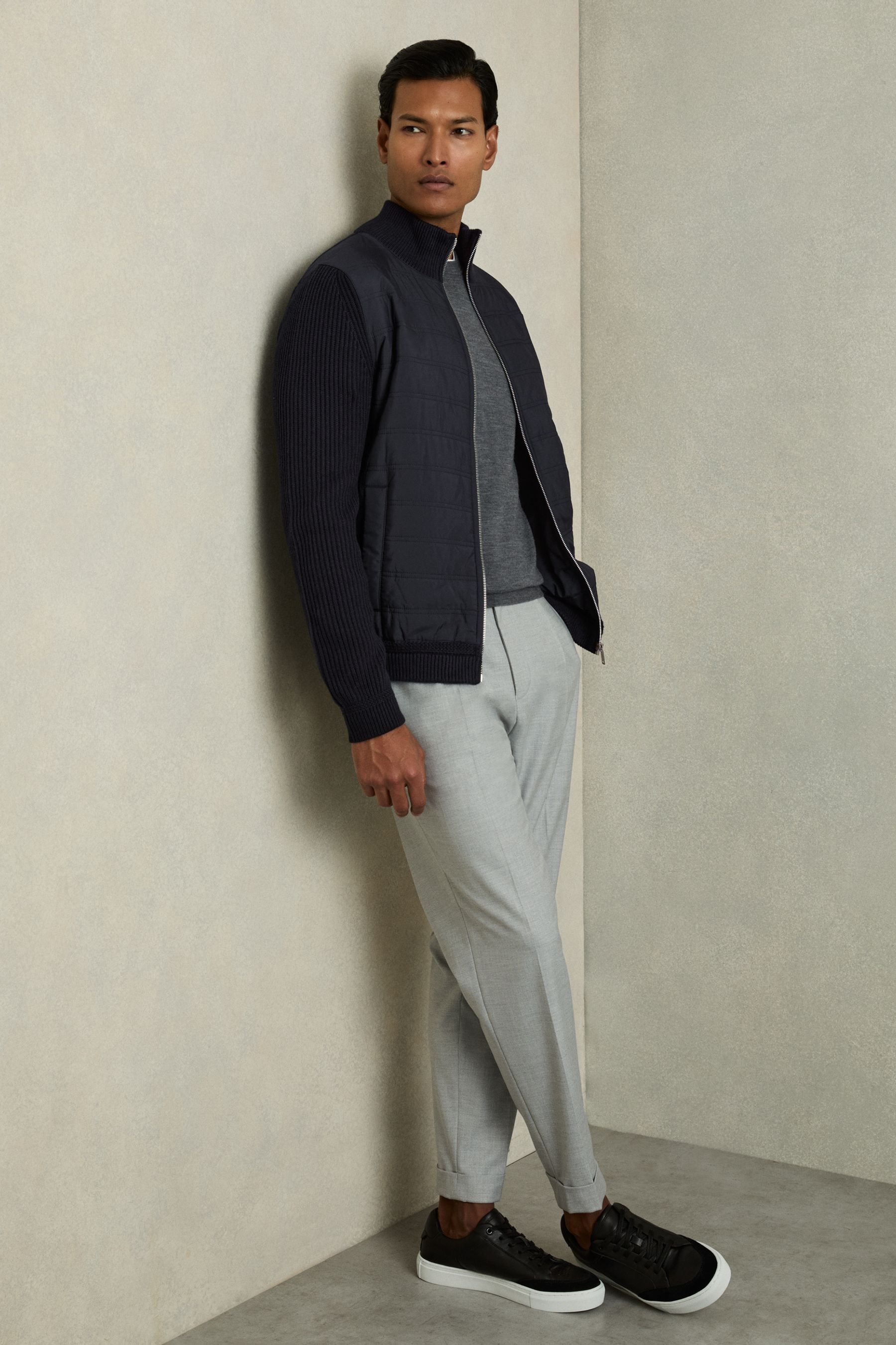 Buy Reiss Navy Trainer Hybrid Quilt and Knit Zip Through Jacket from the Next UK online shop