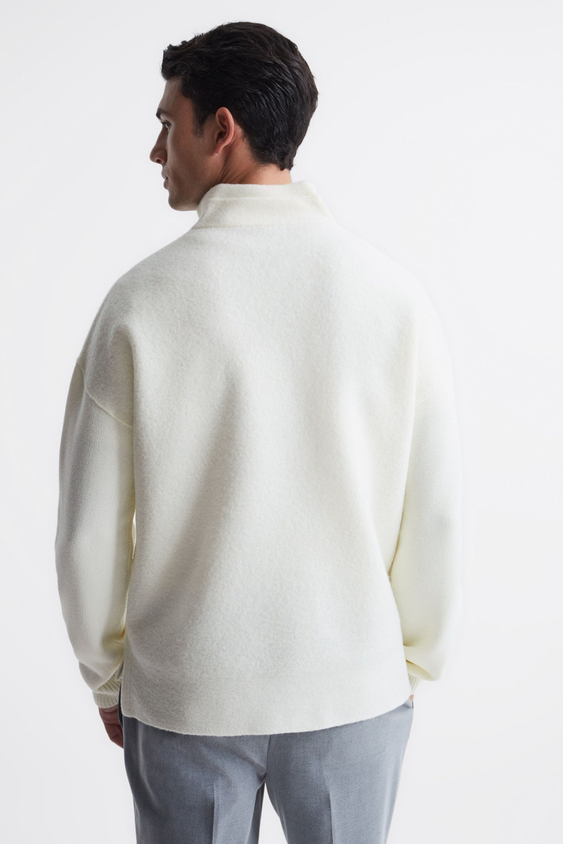 Reiss Ecru Plaza Relaxed Fit Hybrid Funnel Jumper - Image 5 of 6