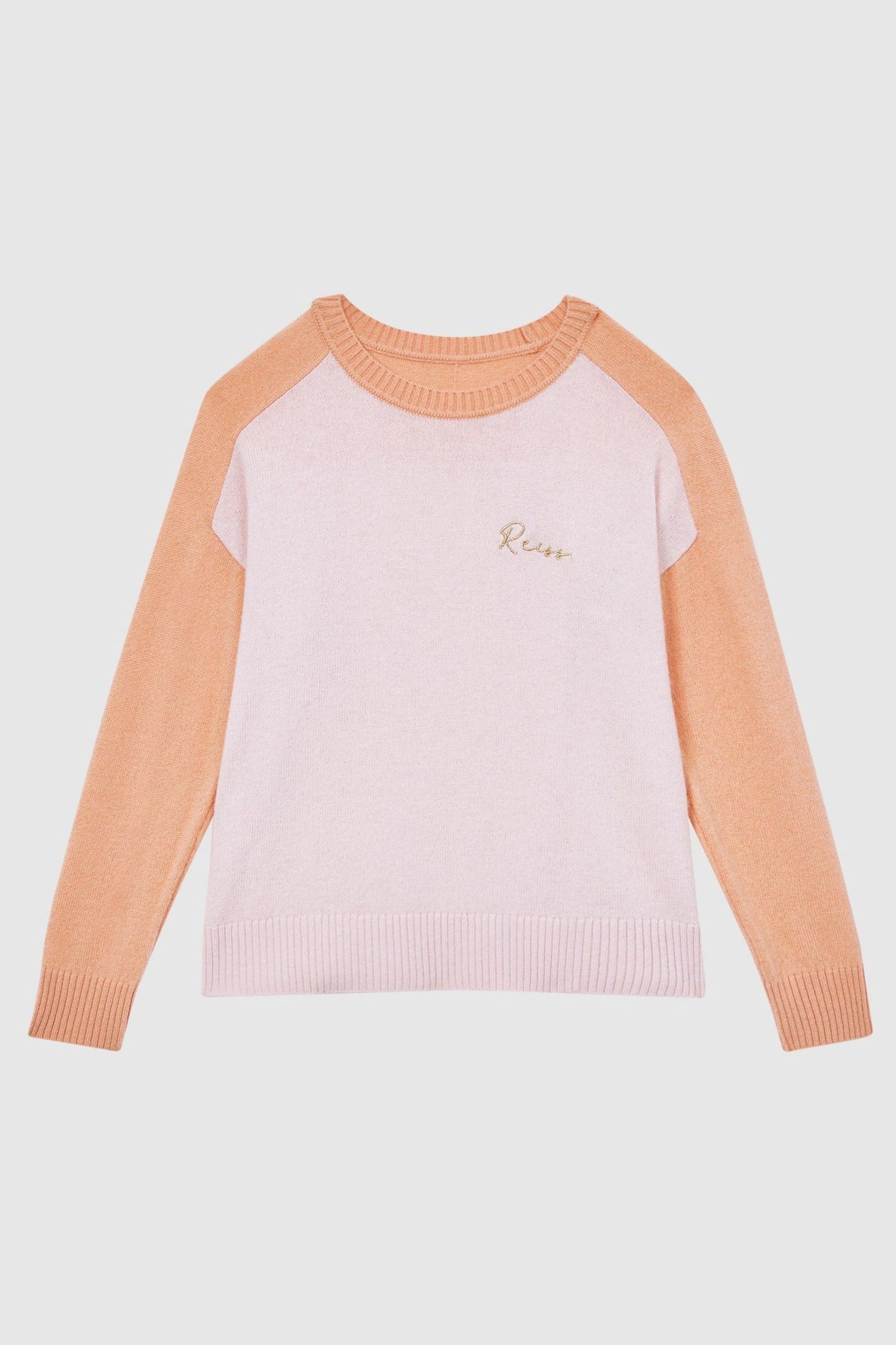 Reiss Pink/Orange Audrey Junior Colourblock Crew Neck Jumper - Image 2 of 6