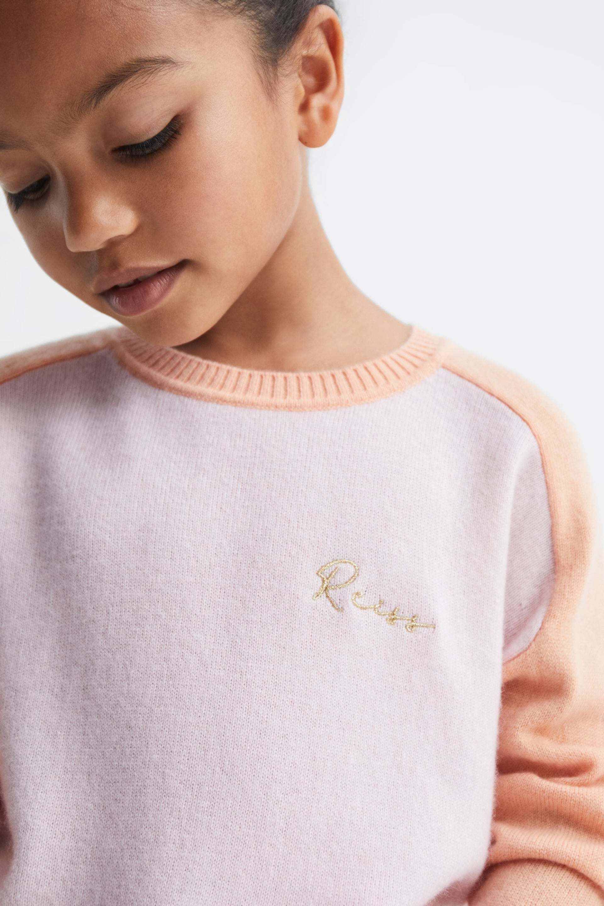 Reiss Pink/Orange Audrey Junior Colourblock Crew Neck Jumper - Image 4 of 6