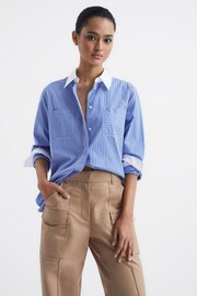 Reiss Blue/White Grace Contrast Stripe Collared Shirt - Image 1 of 6
