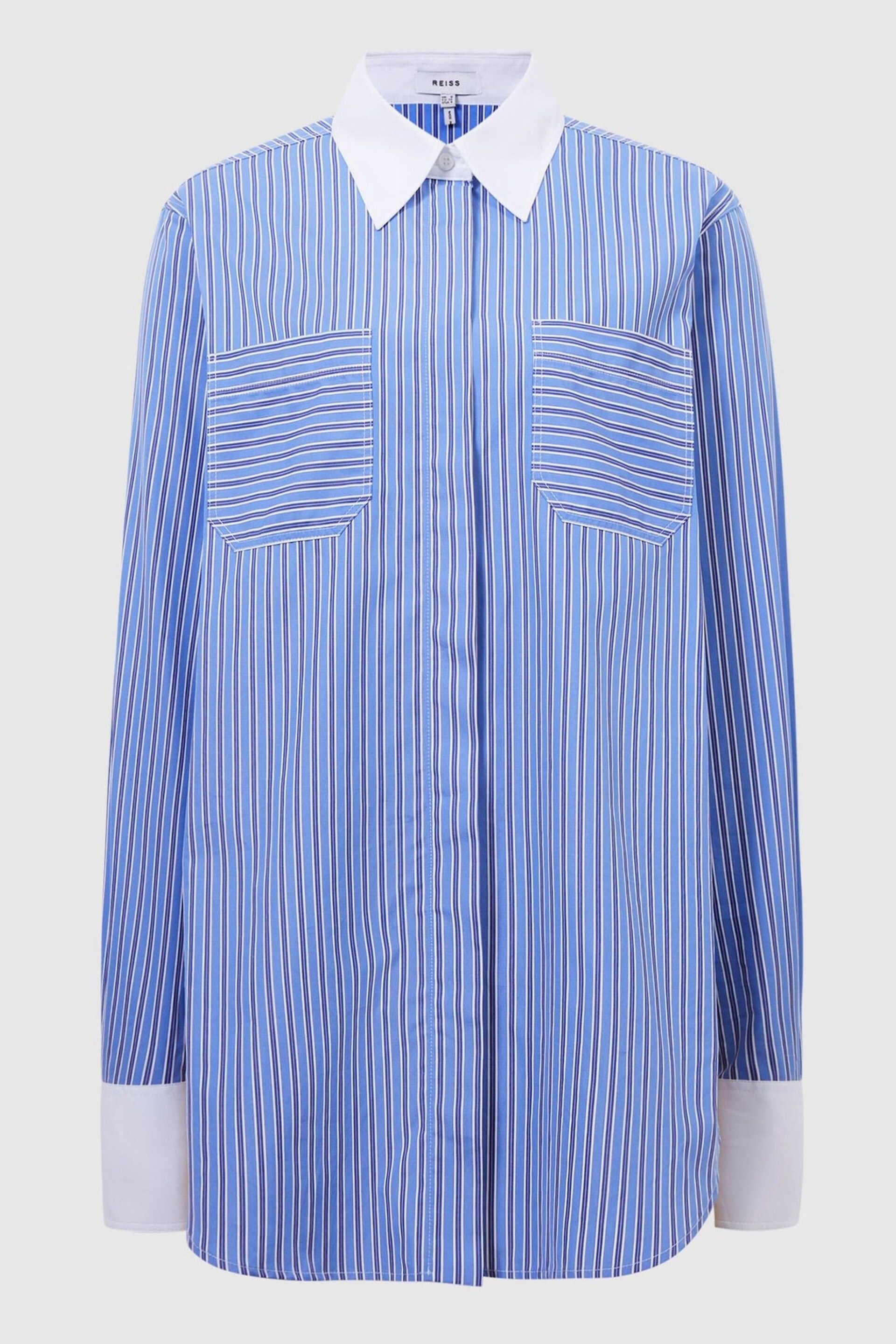 Reiss Blue/White Grace Contrast Stripe Collared Shirt - Image 2 of 6