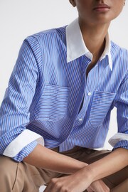 Reiss Blue/White Grace Contrast Stripe Collared Shirt - Image 4 of 6