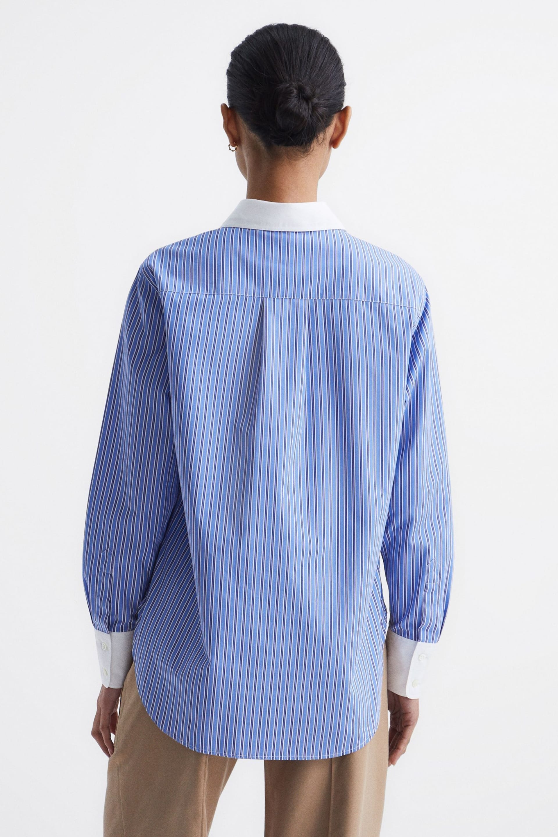 Reiss Blue/White Grace Contrast Stripe Collared Shirt - Image 5 of 6