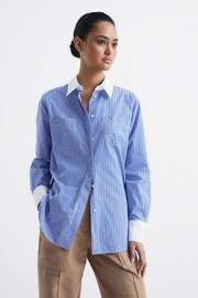 Reiss Blue/White Grace Contrast Stripe Collared Shirt - Image 6 of 6