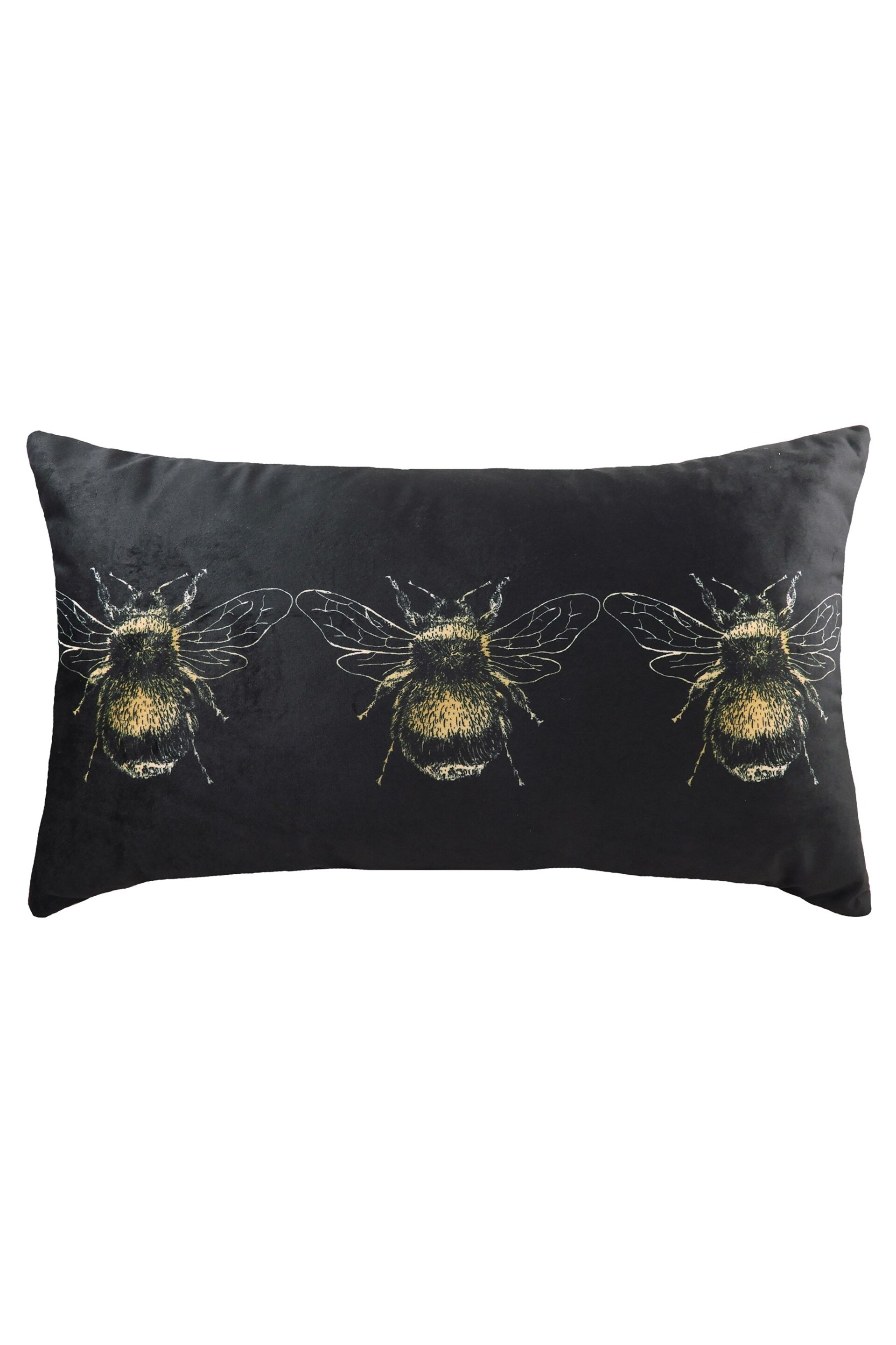 Evans Lichfield Black Gold Bee Velvet Polyester Filled Cushion - Image 1 of 2