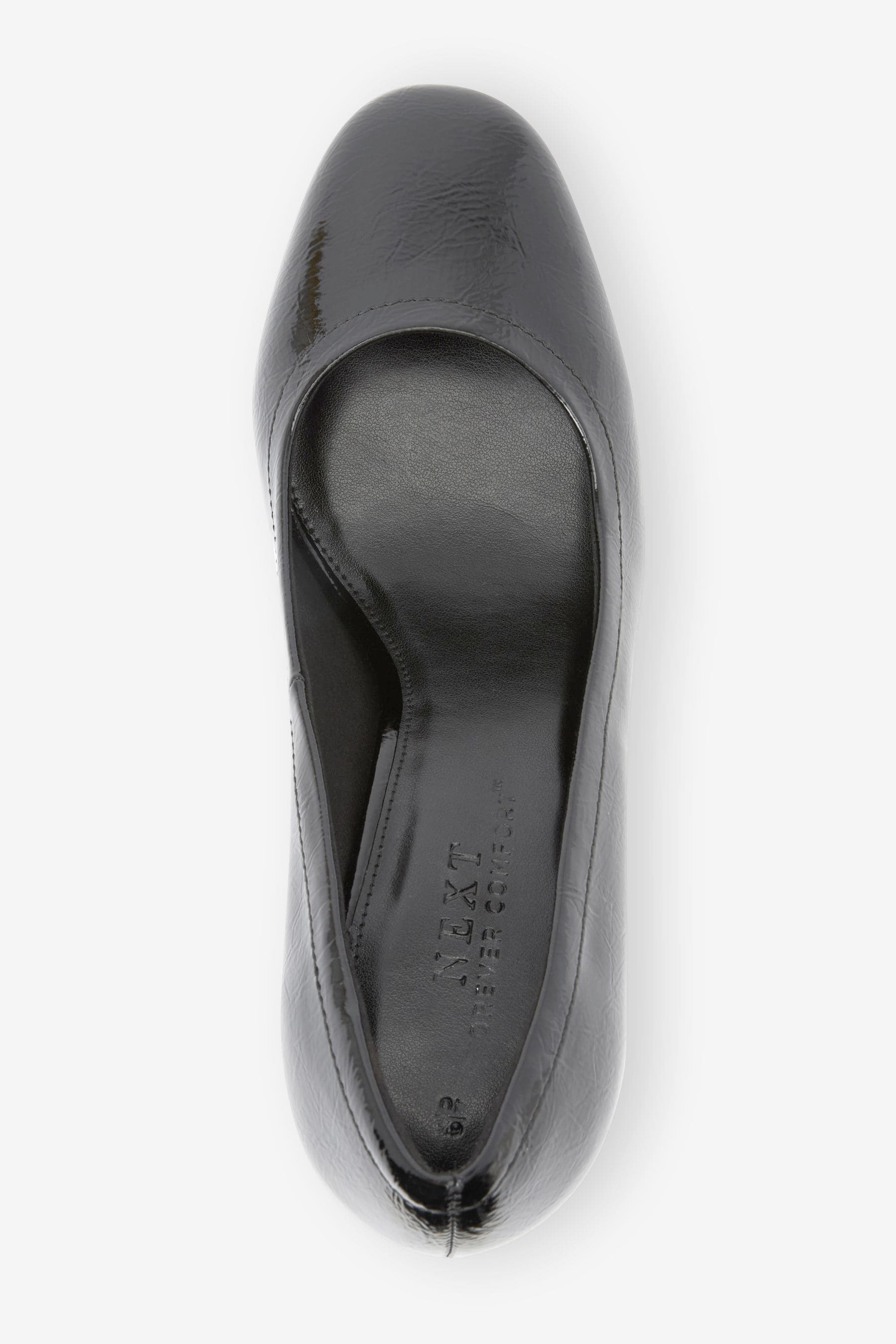 NEXT Black Patent Standard Wide Fit Forever Comfort Round Toe Block Heel Court Shoes 5 Womens