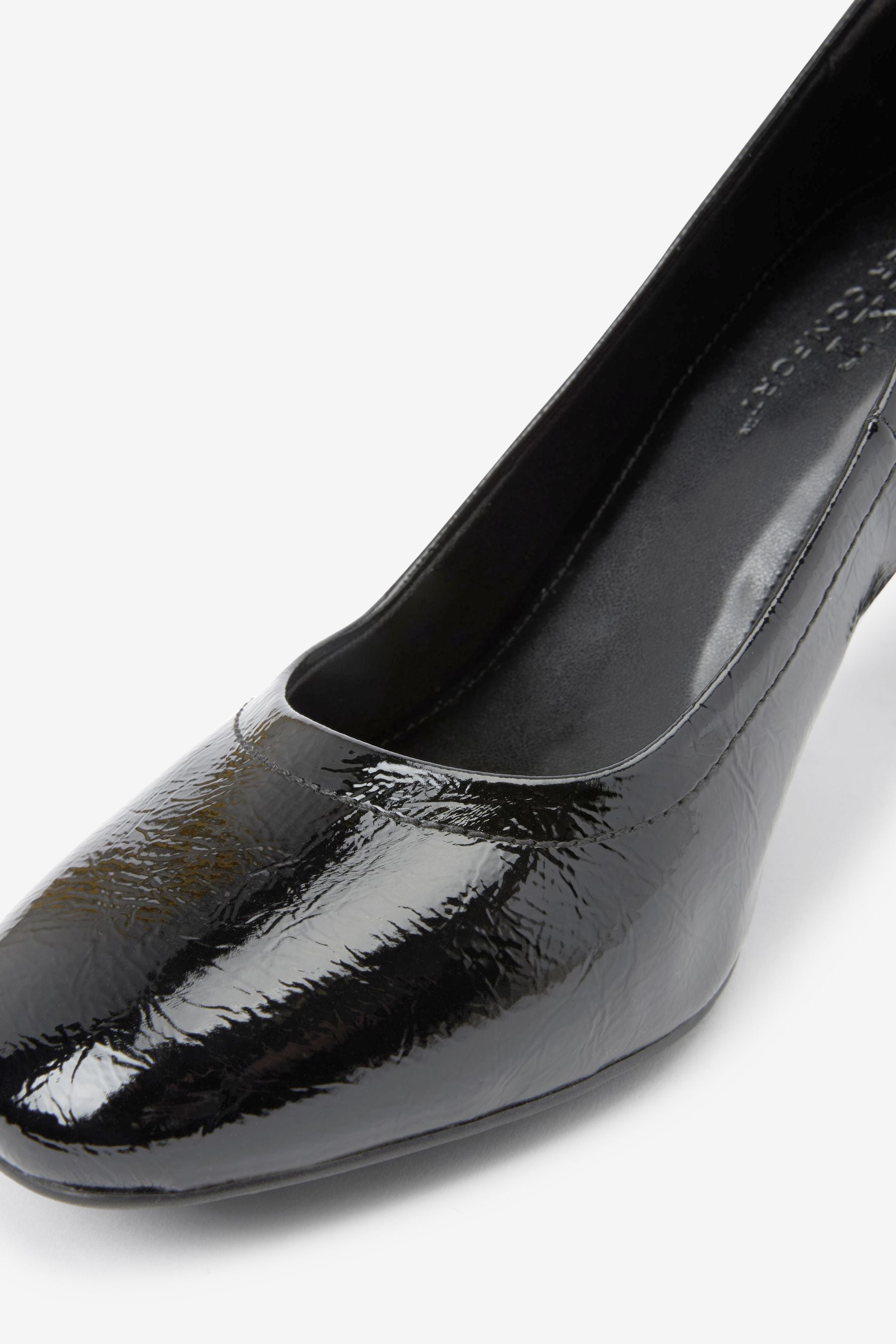 Buy Black Patent Standard Wide Fit Forever Comfort Round Toe Block Heel Court Shoes from Next Luxembourg