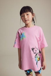 Pink Oversized T-Shirt and Cycle Shorts Set (3-16yrs) - Image 2 of 5