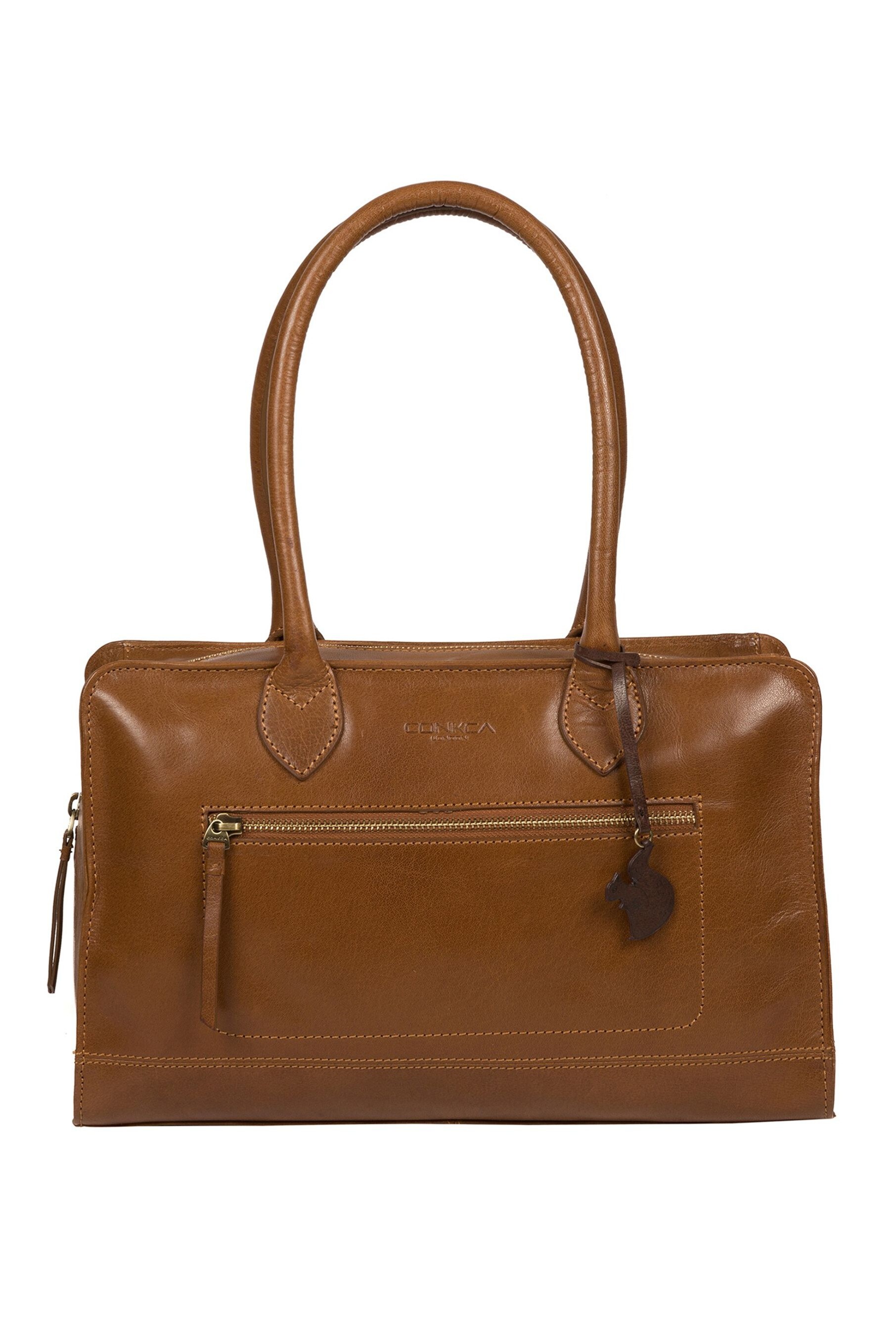 Dark tan leather handbag 2025