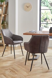 Set of 2 Monza Faux Leather Peppercorn Brown Hamilton Arm Dining Chairs - Image 2 of 7