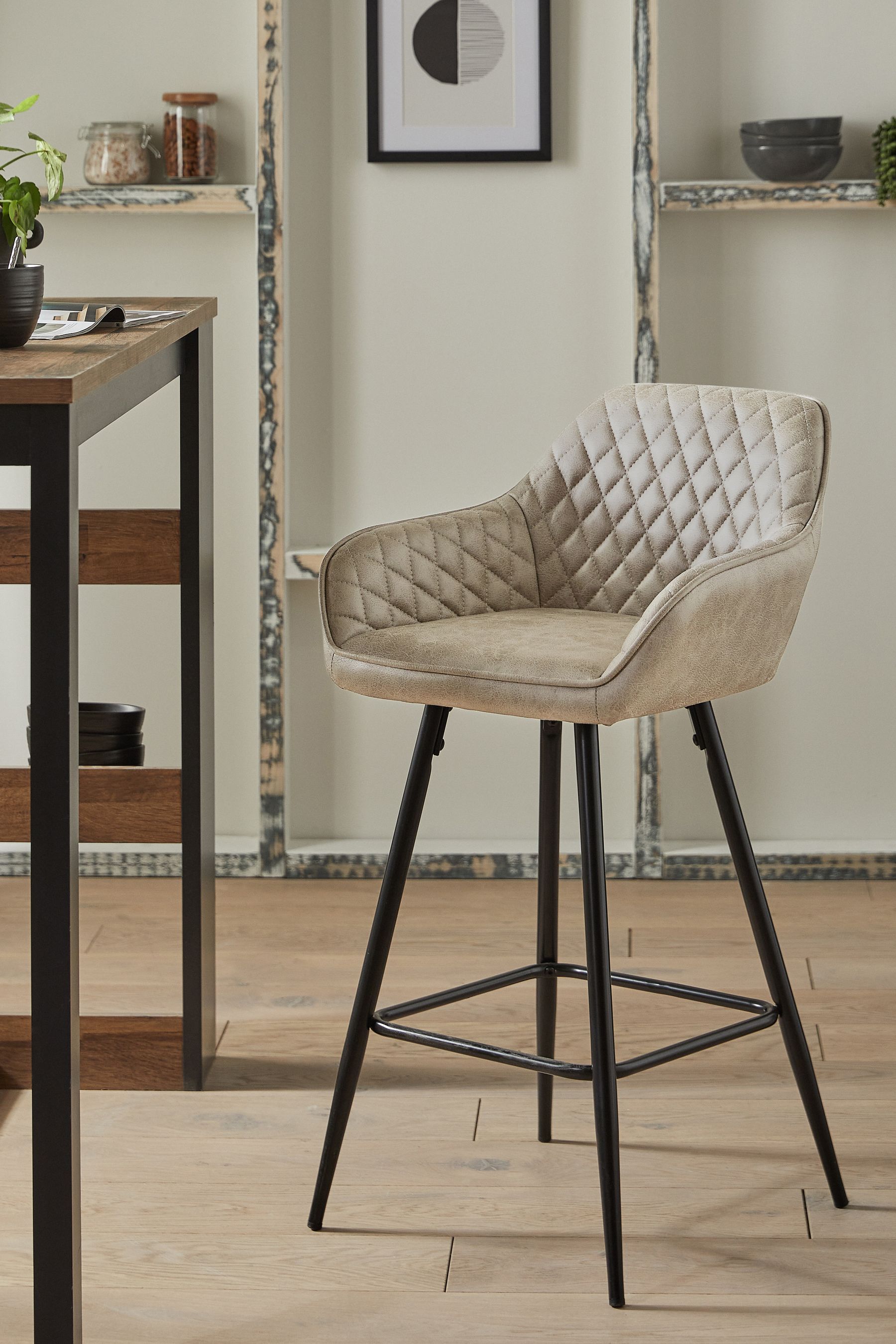 Buy Monza Faux Leather Mink Hamilton Fixed Height Quilted Kitchen Bar Stool from the Next UK online shop