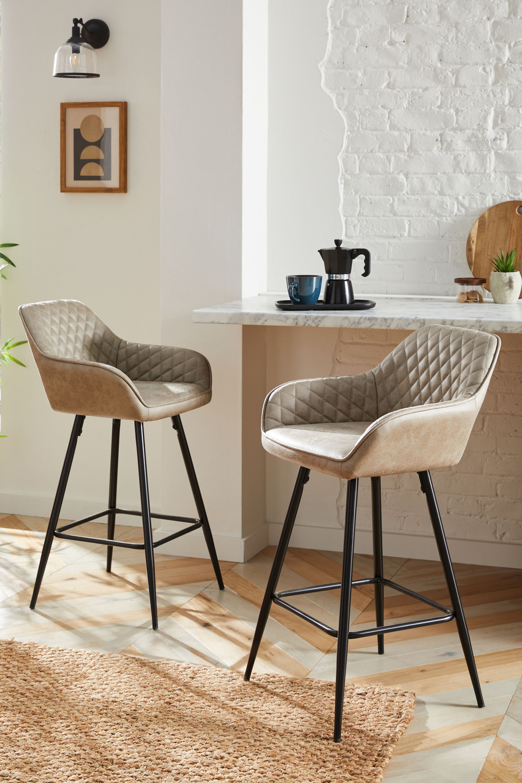 Buy Monza Faux Leather Mink Hamilton Fixed Height Quilted Kitchen Bar Stool from the Next UK online shop
