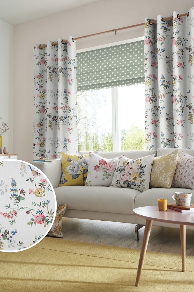 Cath Kidston White Birds and Roses Made To Measure 100% Cotton Curtains - Image 1 of 5