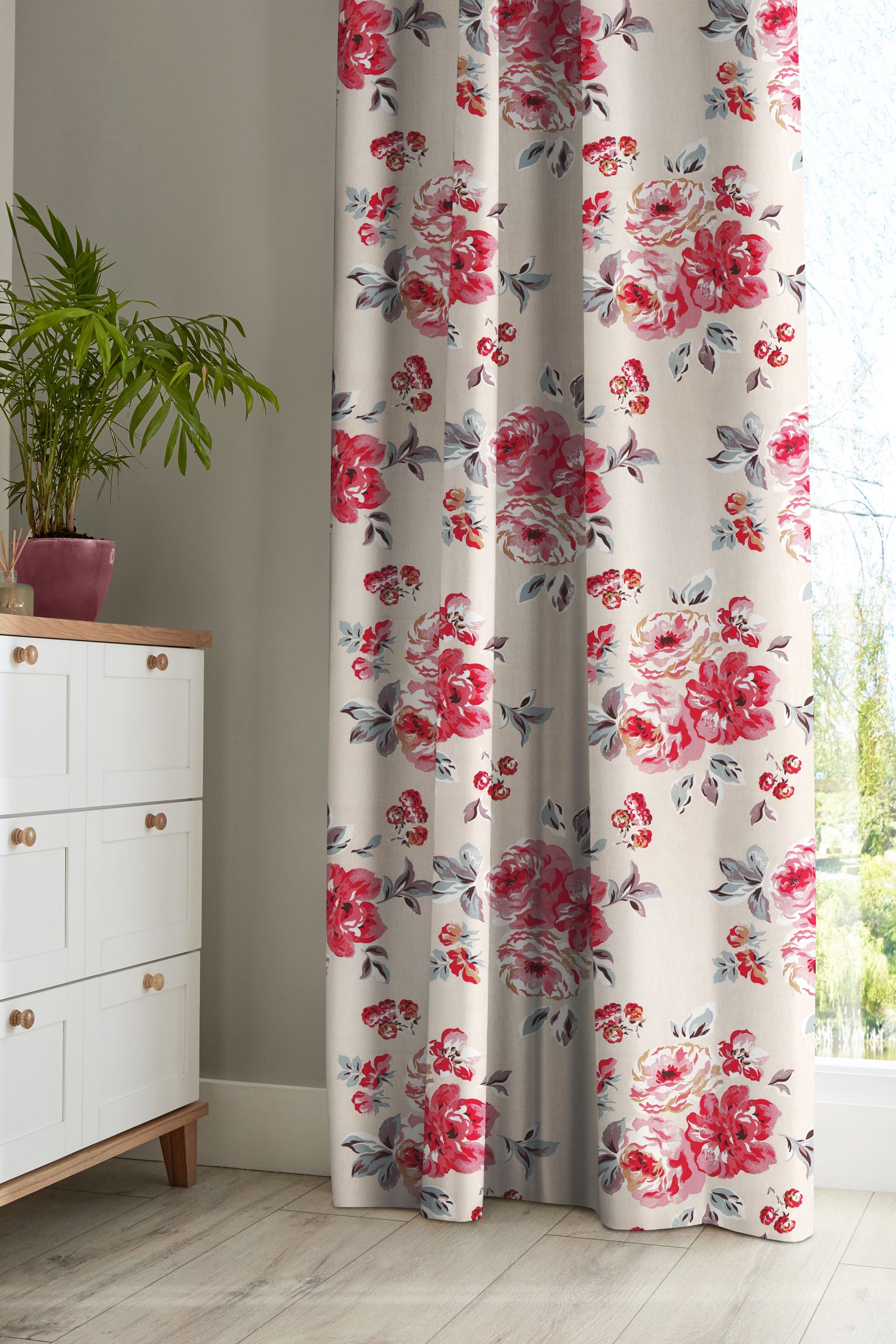 Buy Cath Kidston Cream Brampton Bunch Raspberry Made To Measure 100 Cotton Curtains from the Next UK online shop