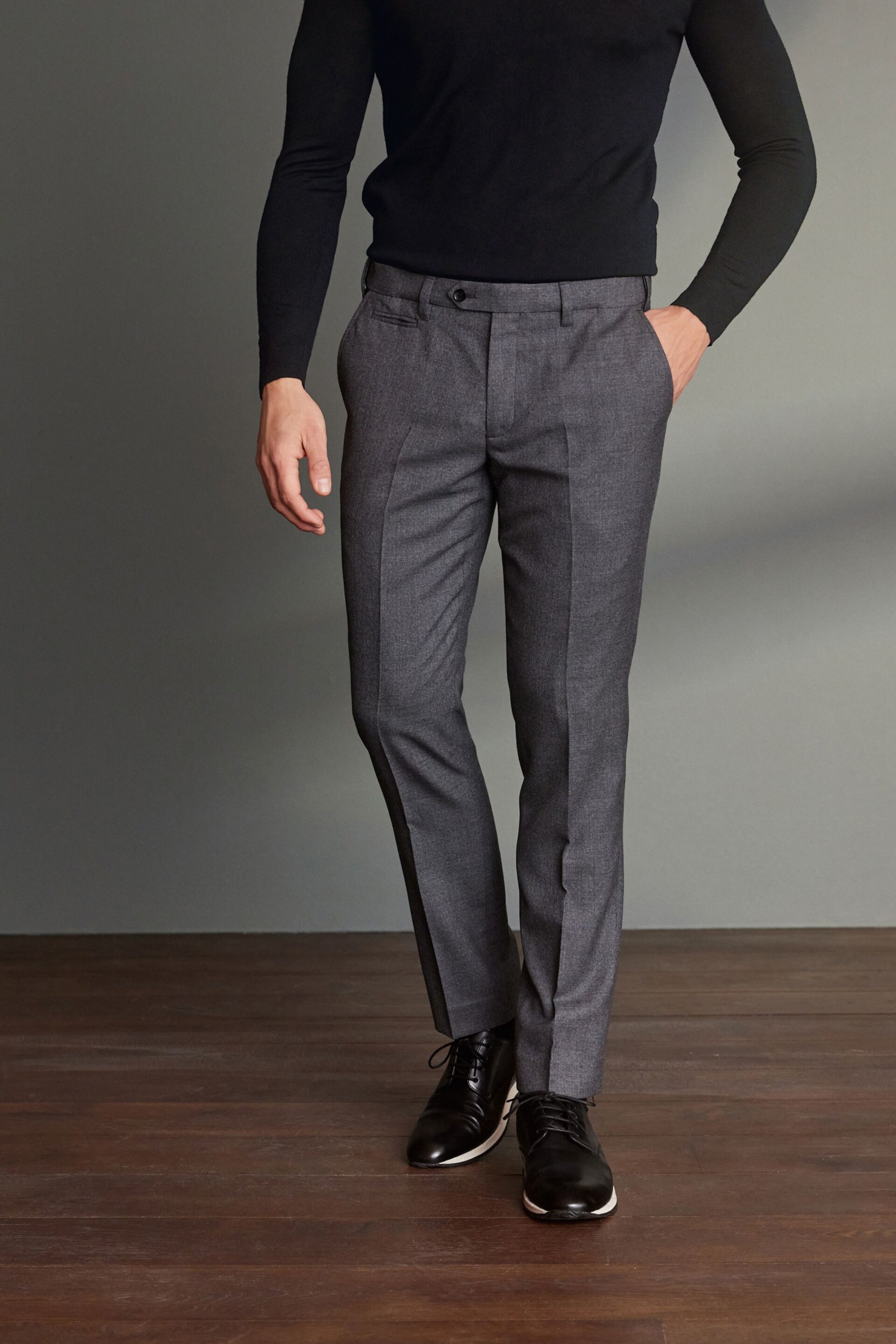 Grey Slim Fit Signature 100% Wool Trousers With Motion Flex Waistband - Image 2 of 6