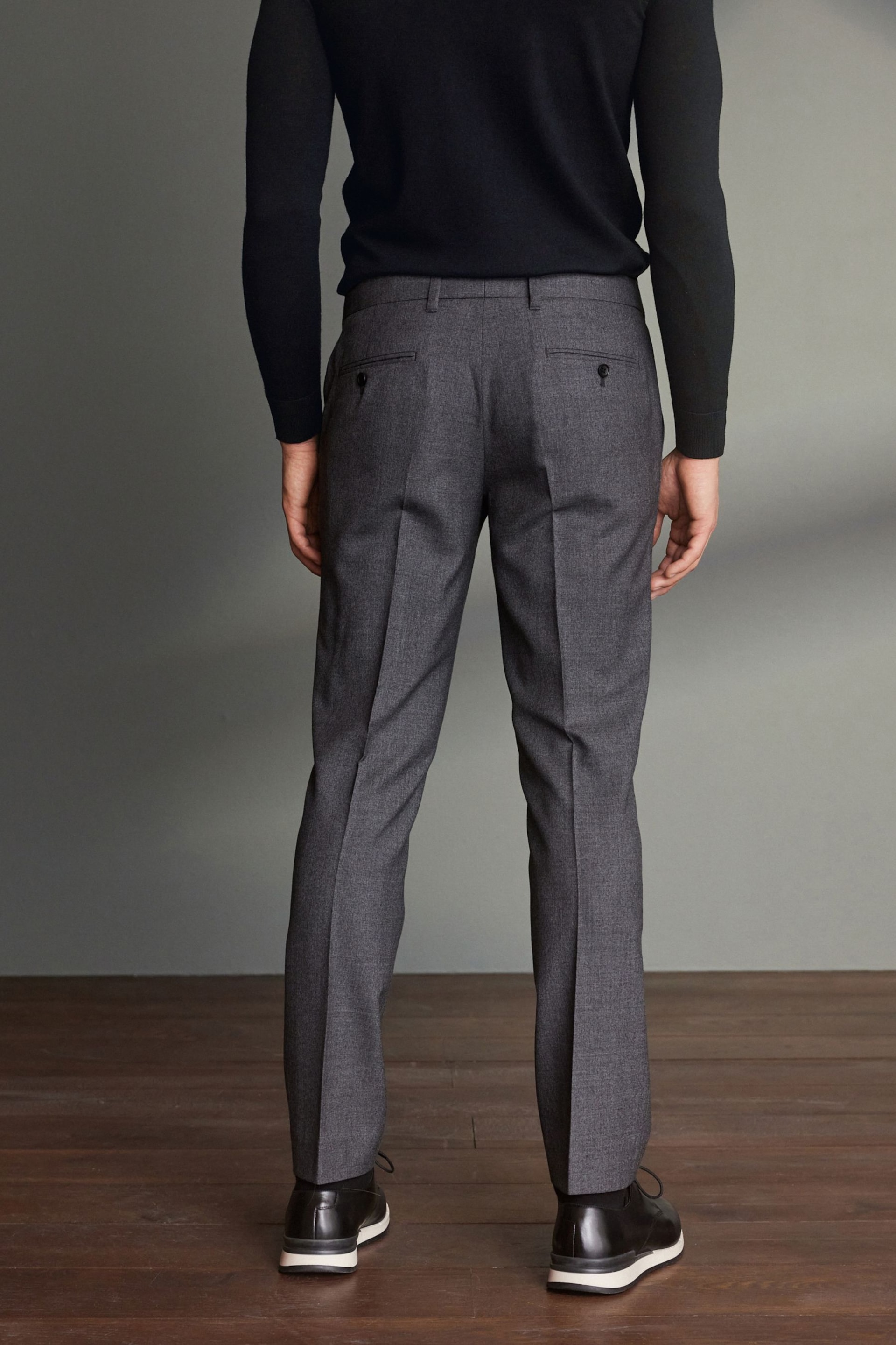 Grey Slim Fit Signature 100% Wool Trousers With Motion Flex Waistband - Image 4 of 6